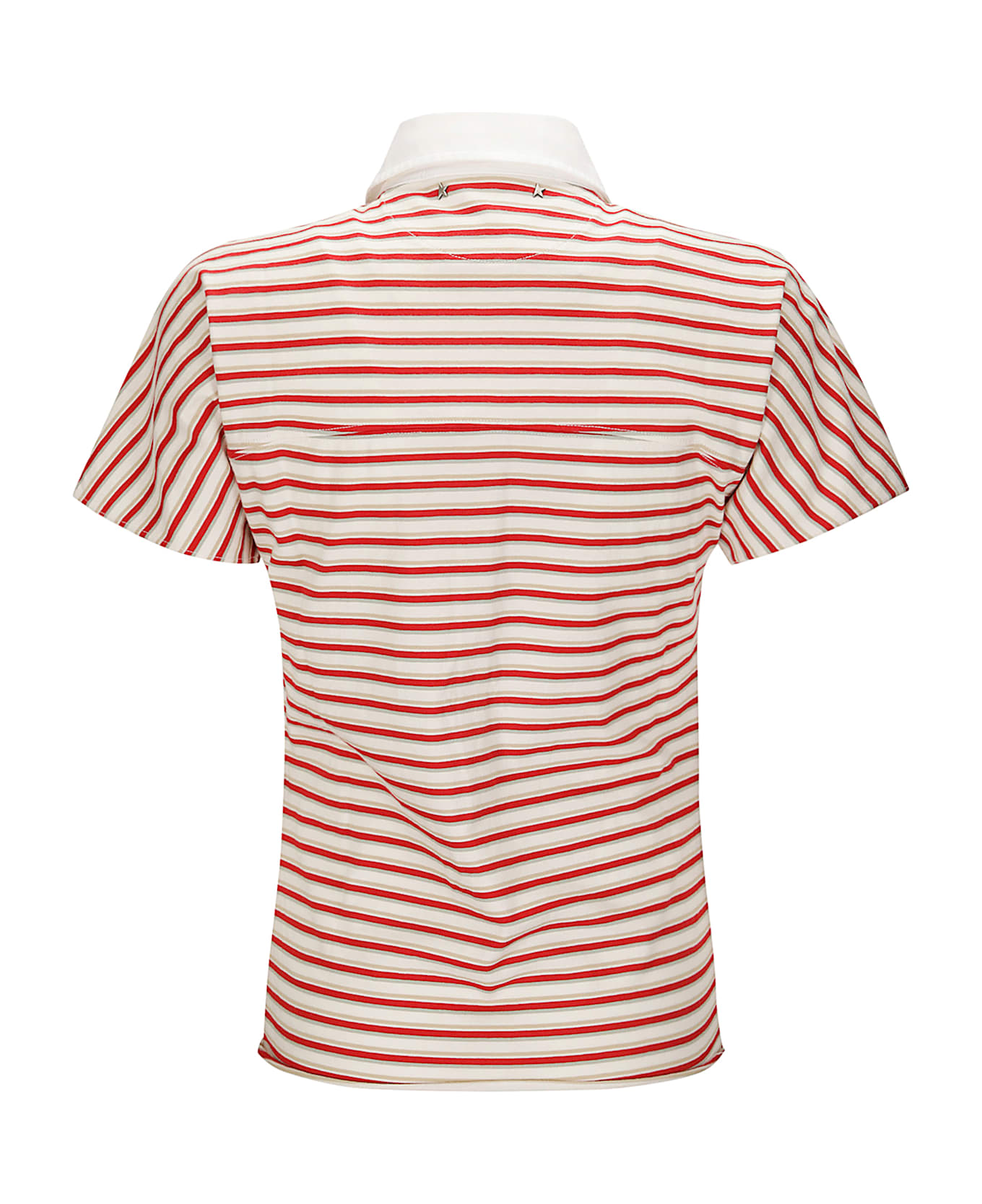 Golden Goose Logo Embroidered Striped Polo Top - PAPYRUS/HAUTE RED