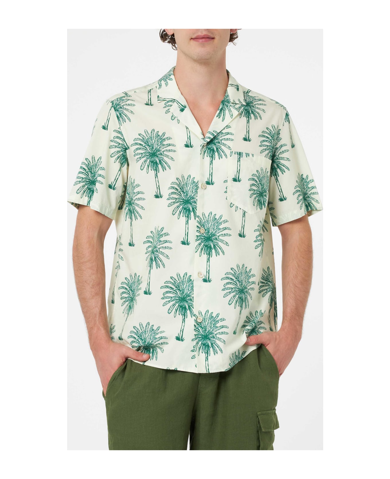 MC2 Saint Barth Man Cotton Shirt Kalea With Palm Print - WHITE