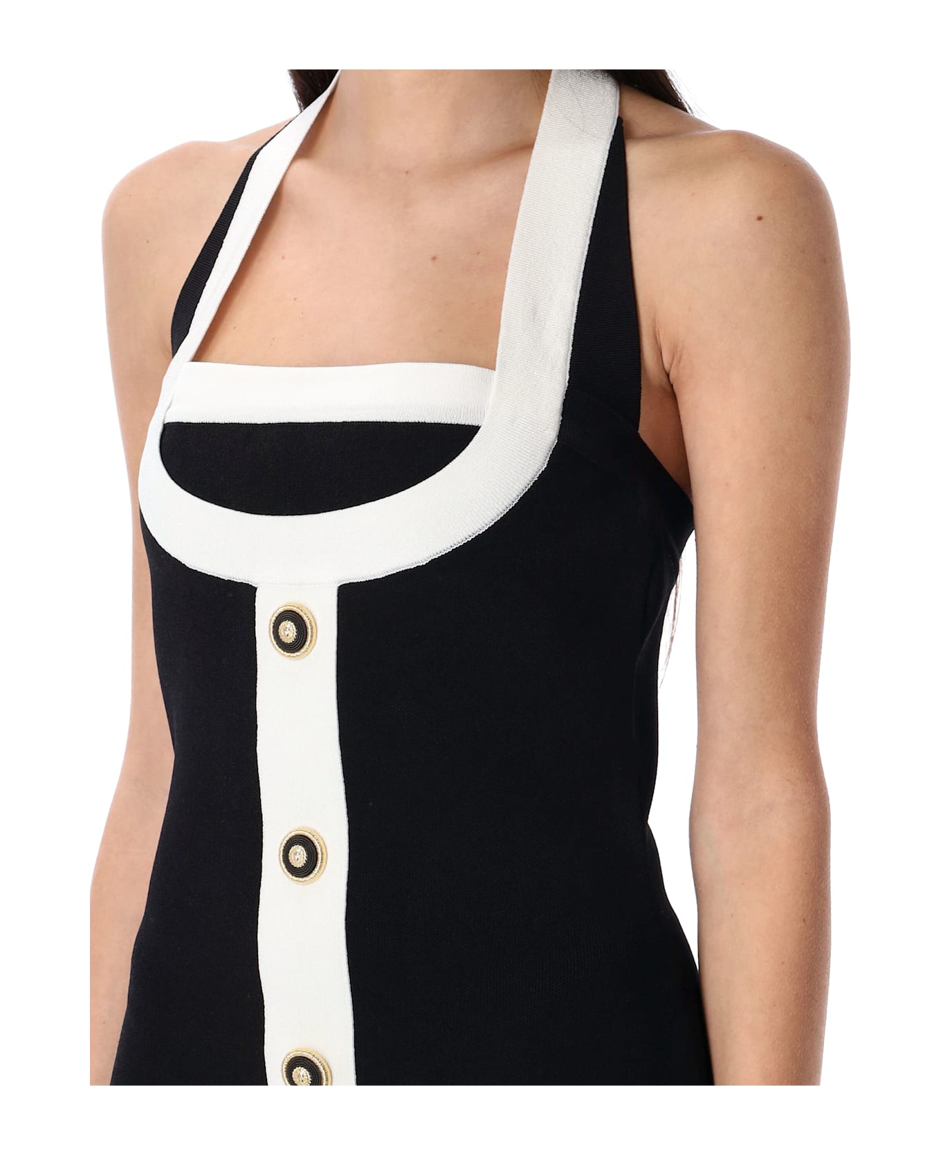 Balmain Two-tone Halterneck Knit Mini Dress - BLACK WHITE