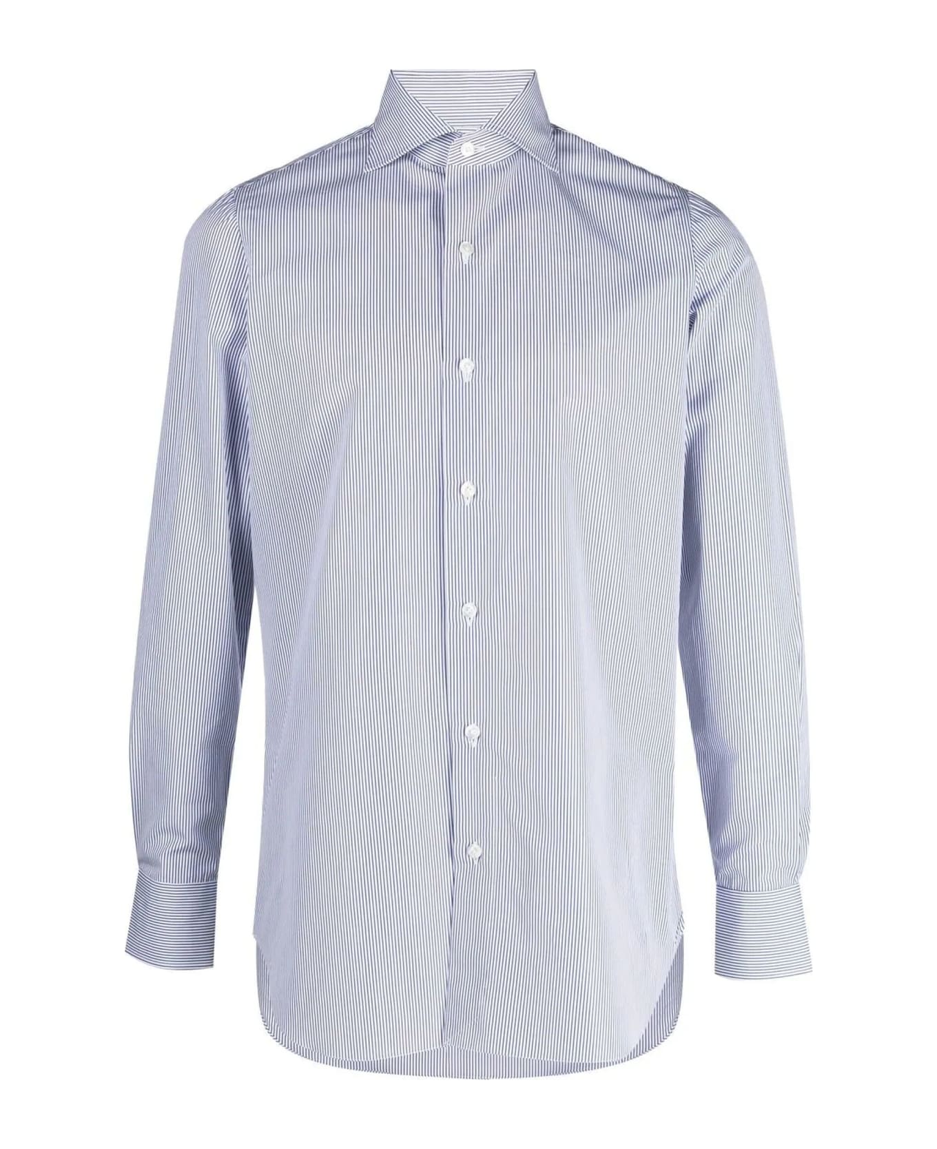 Finamore White And Light Blue Cotton Shirt - Rig blu