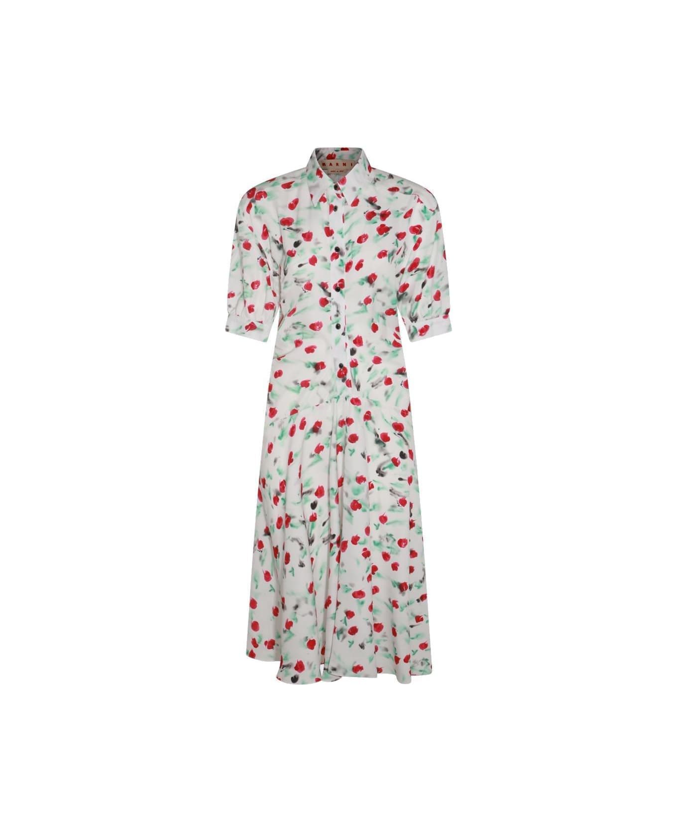 Marni Rose Print Shirt Dress - Lily White