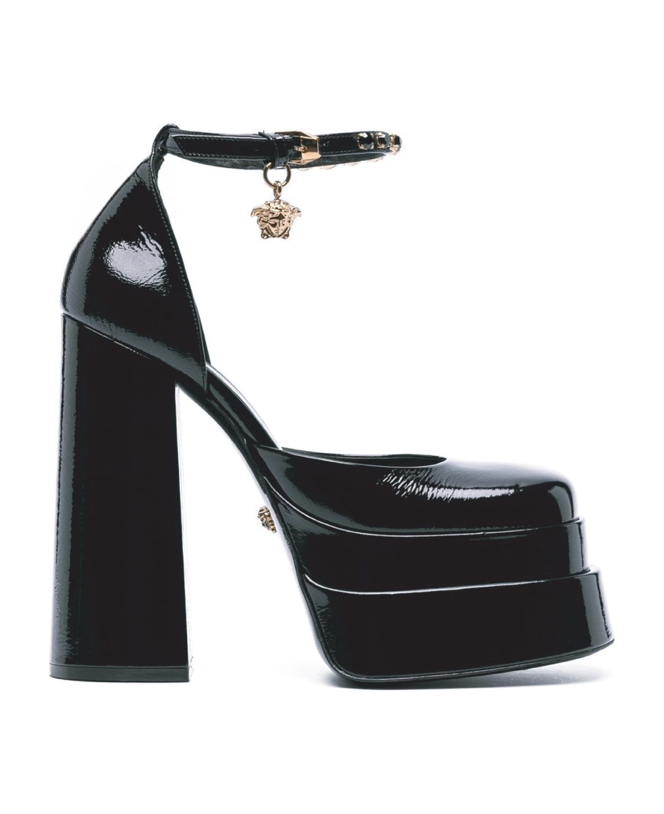 Versace Leather Platform Sandals - Black