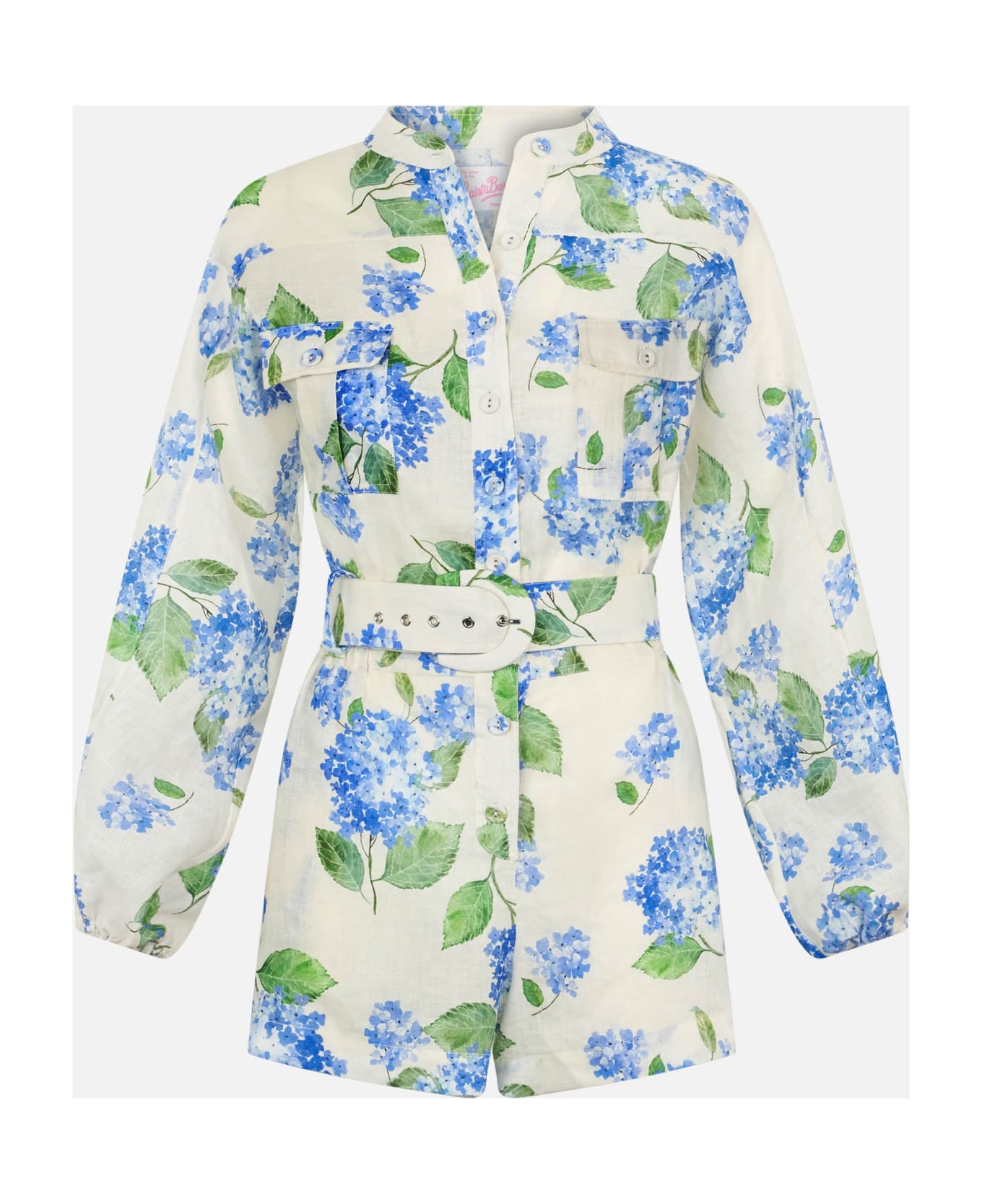 MC2 Saint Barth Woman Floral Linen Playsuit Hanniel - SKY