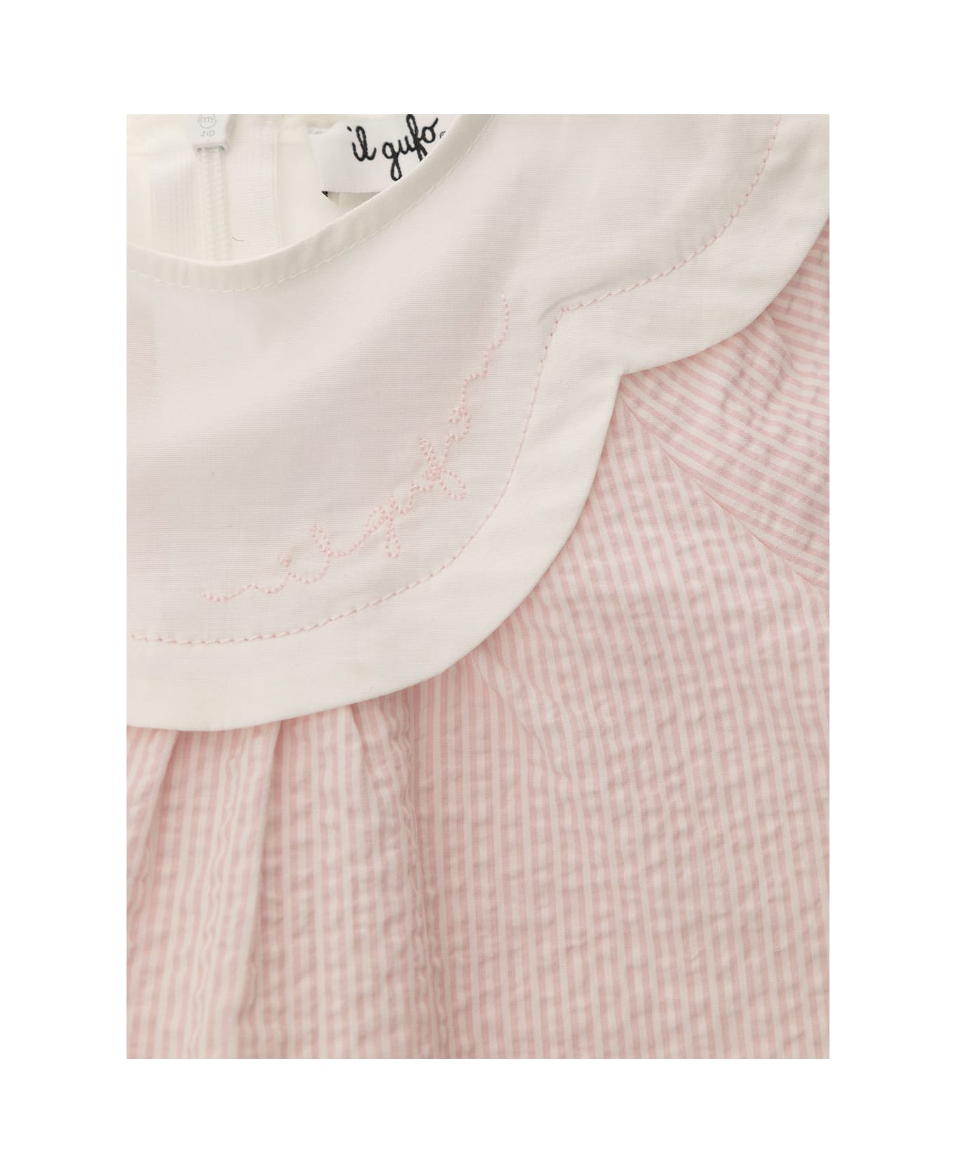 Il Gufo Pink Stripe Dress With Collar In Stretch Cotton Girl - Pink