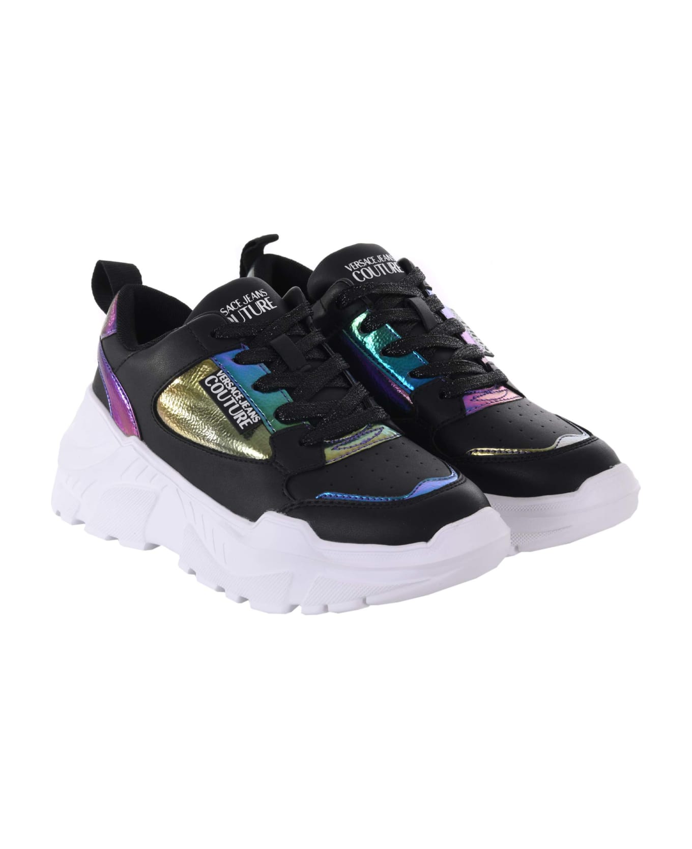 Versace Jeans Couture Leather Sneakers - Nero/multicolor ウェッジシューズ