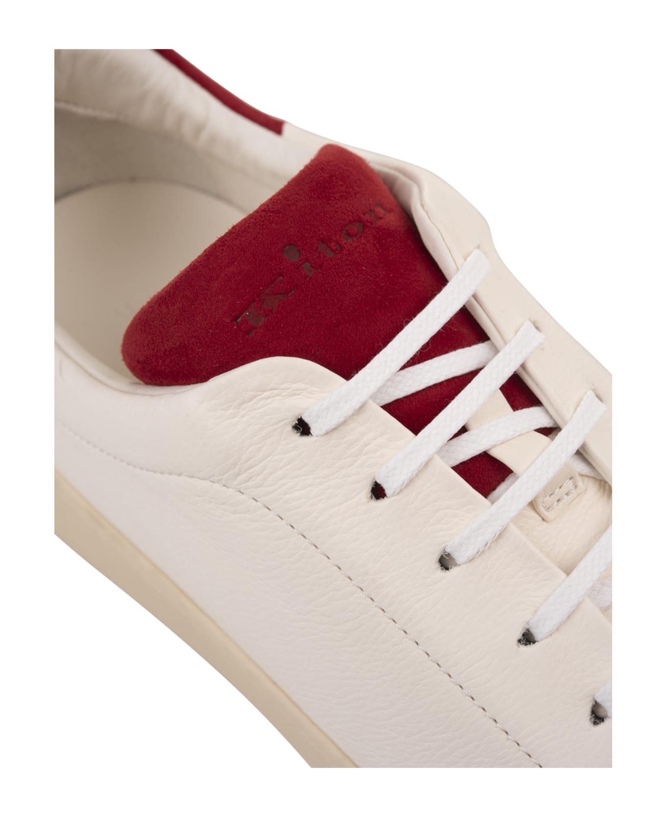 Kiton White Leather Sneakers With Red Details - White