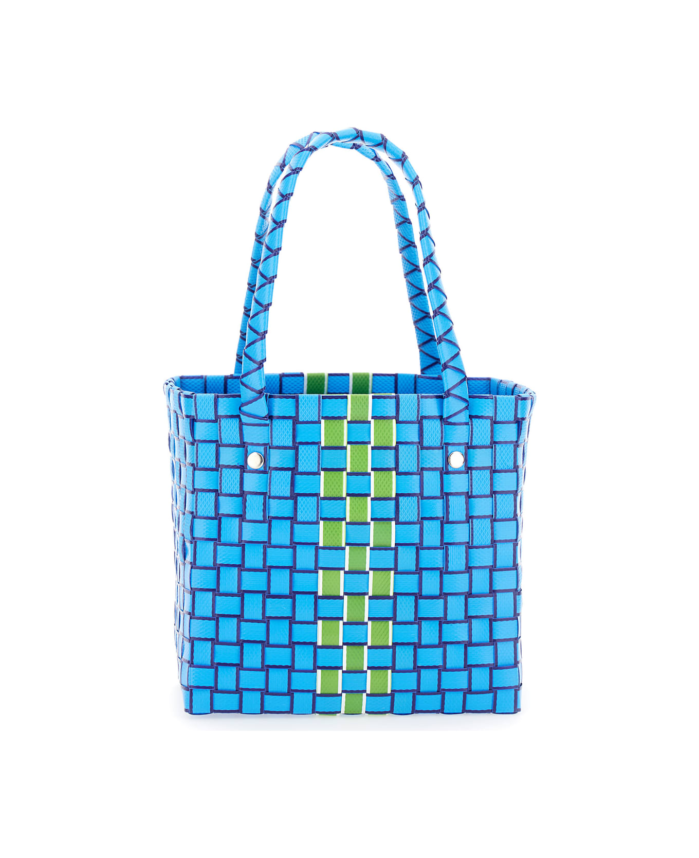 Marni 'basket' Blue Bag With Logo Plaque And Intreccio-motif In Polypropylene Girl - Blu