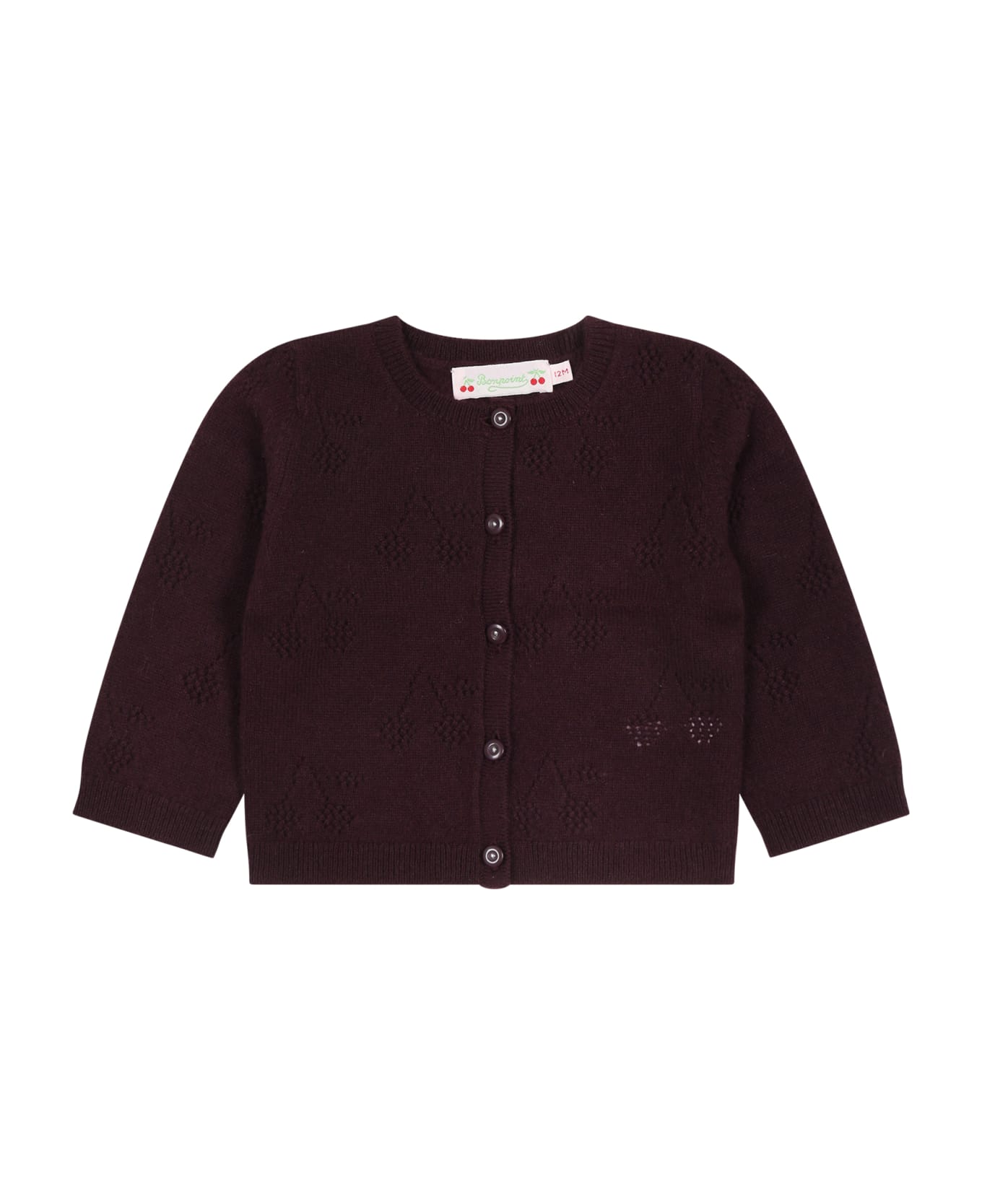 Bonpoint Burgundy Cardigan For Baby Girl With Cherries - Bordeaux