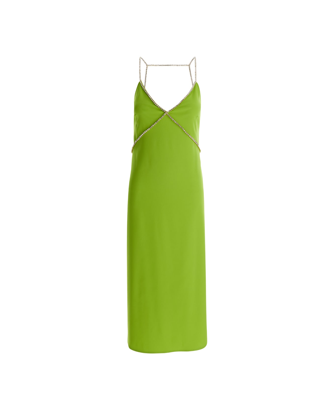Liu-Jo Avocado Green Midi Dress With Rhinestone Straps In Crepe Fabric Woman Liu-Jo - GREEN ワンピース＆ドレス
