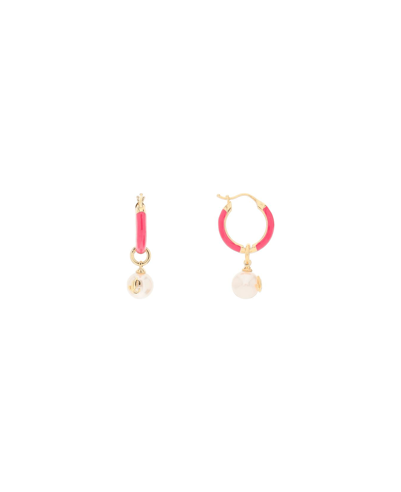 Jimmy Choo Hoop Earrings With Pearls - GOLD FUCHSIA (White)