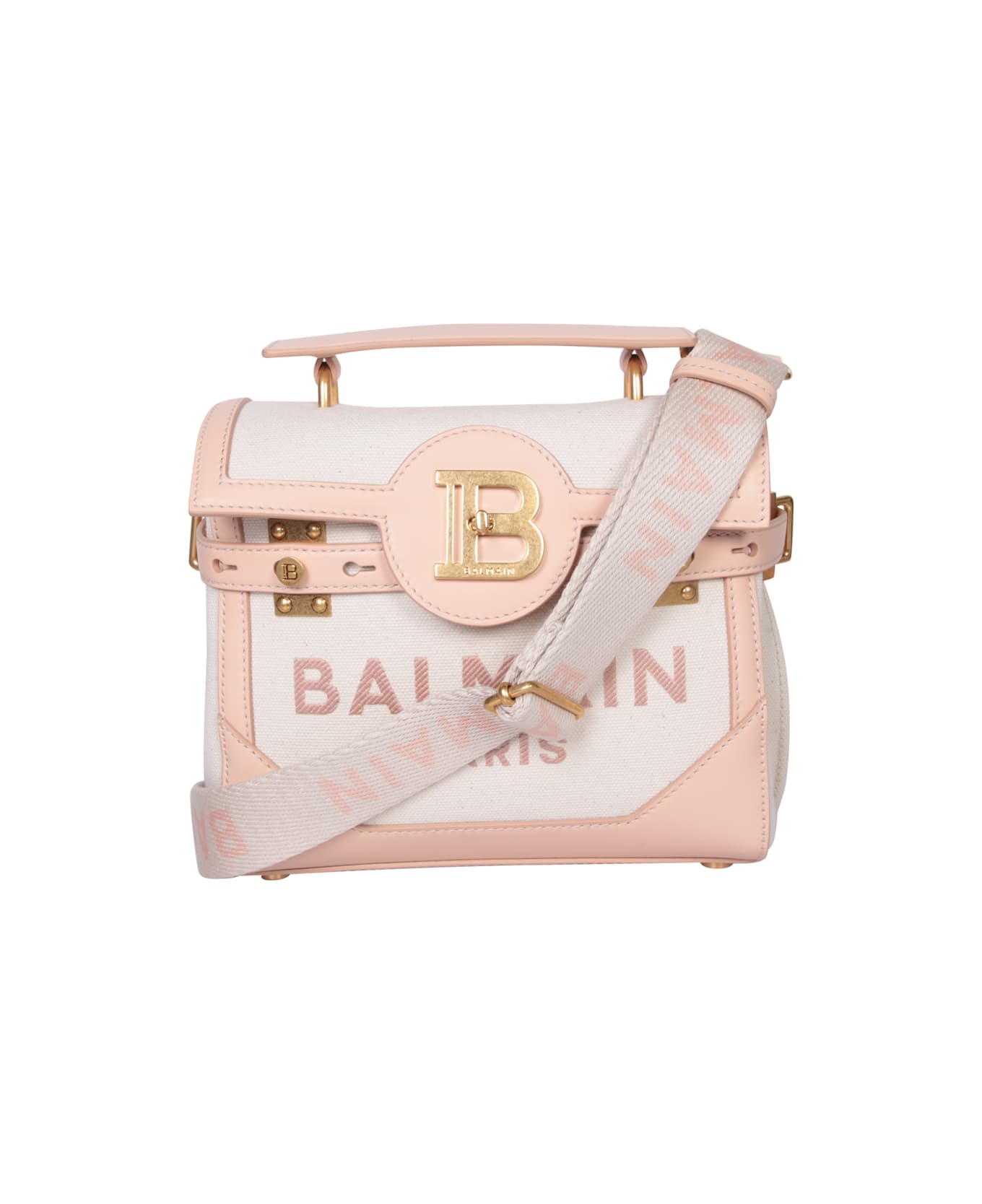 Balmain Cream B-buzz 23 Canvas Bag With Logo - White