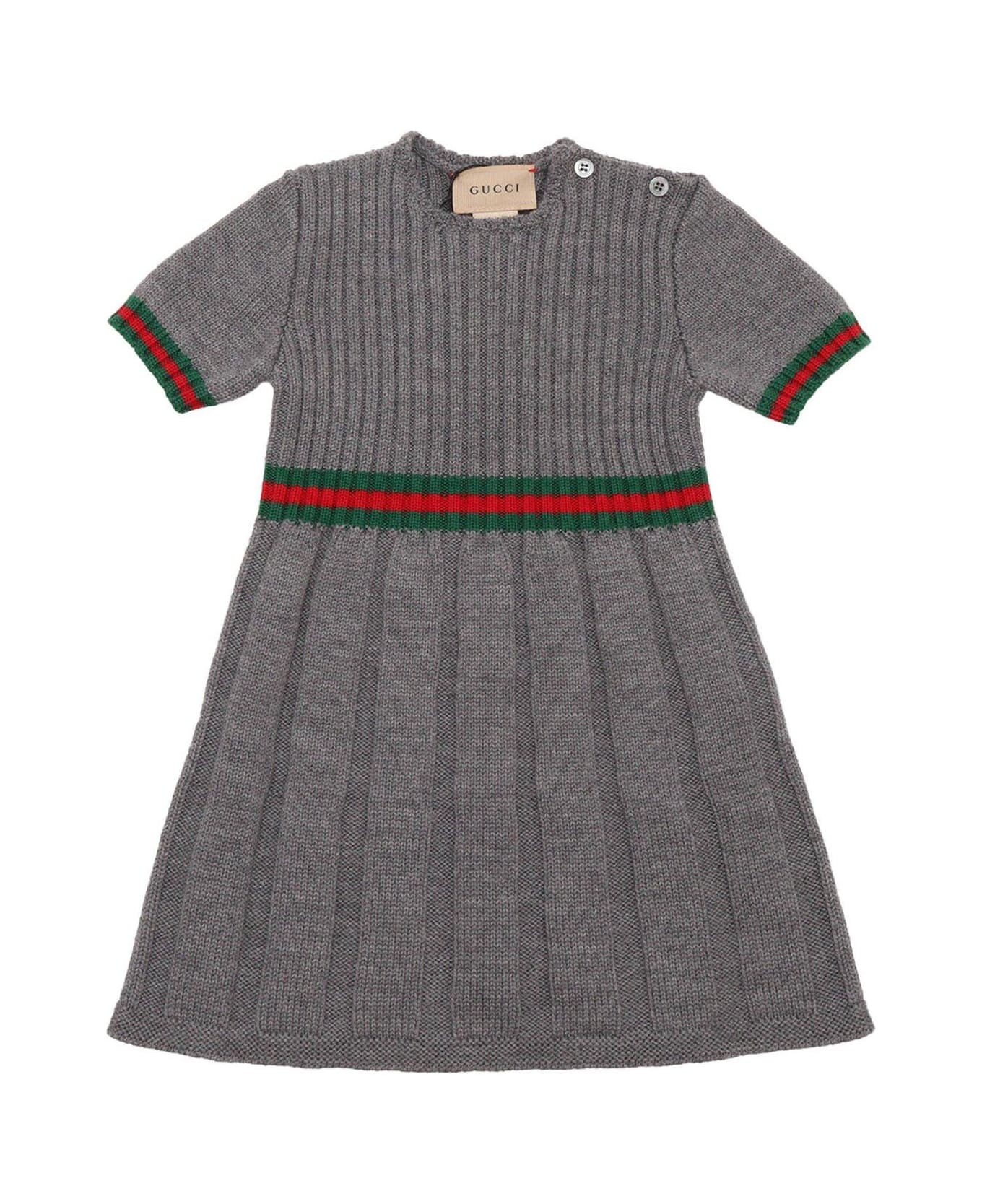 Gucci Web Detailed Ribbed Knit Dress - Grey