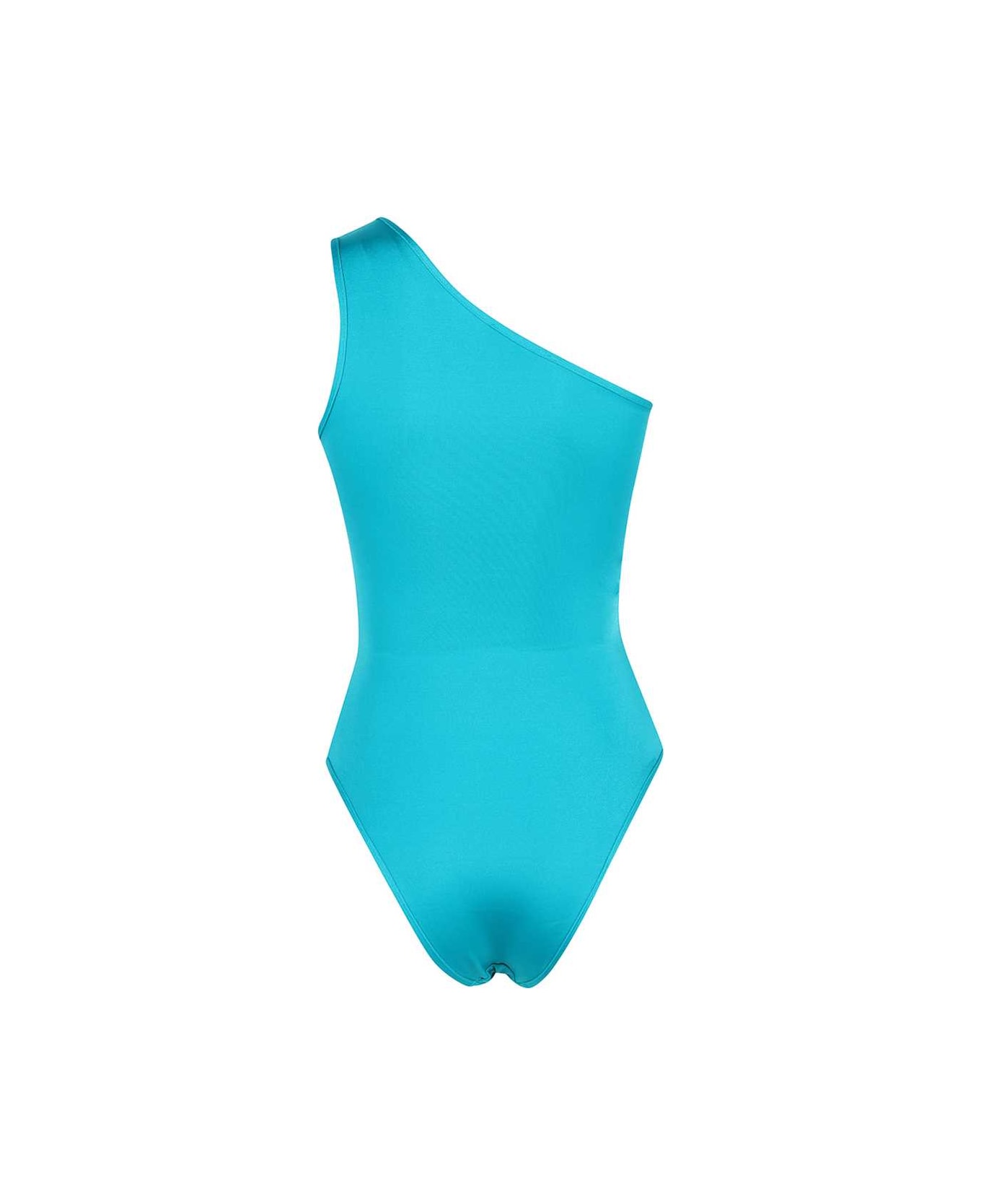 Balmain Logo Print One-shoulder Swimsuit - Light Blue