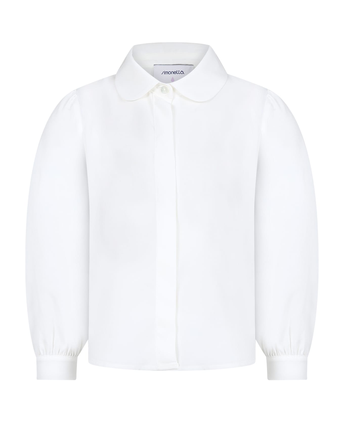 Simonetta White Shirt For Girl With Bow - ivory/pink