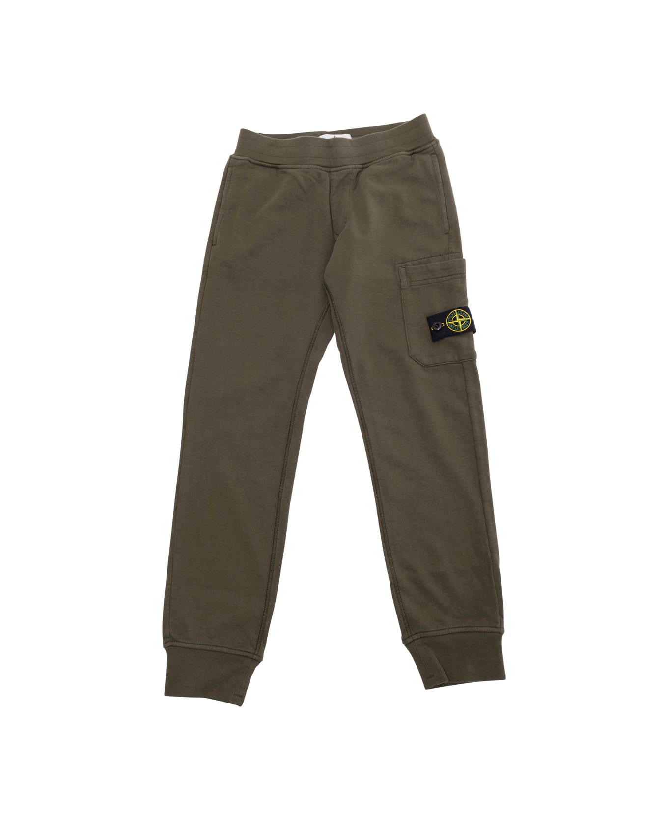 Stone Island Junior Green Pants With Elastic Waist And Logo Patch On The Front In Cotton Boy - Green