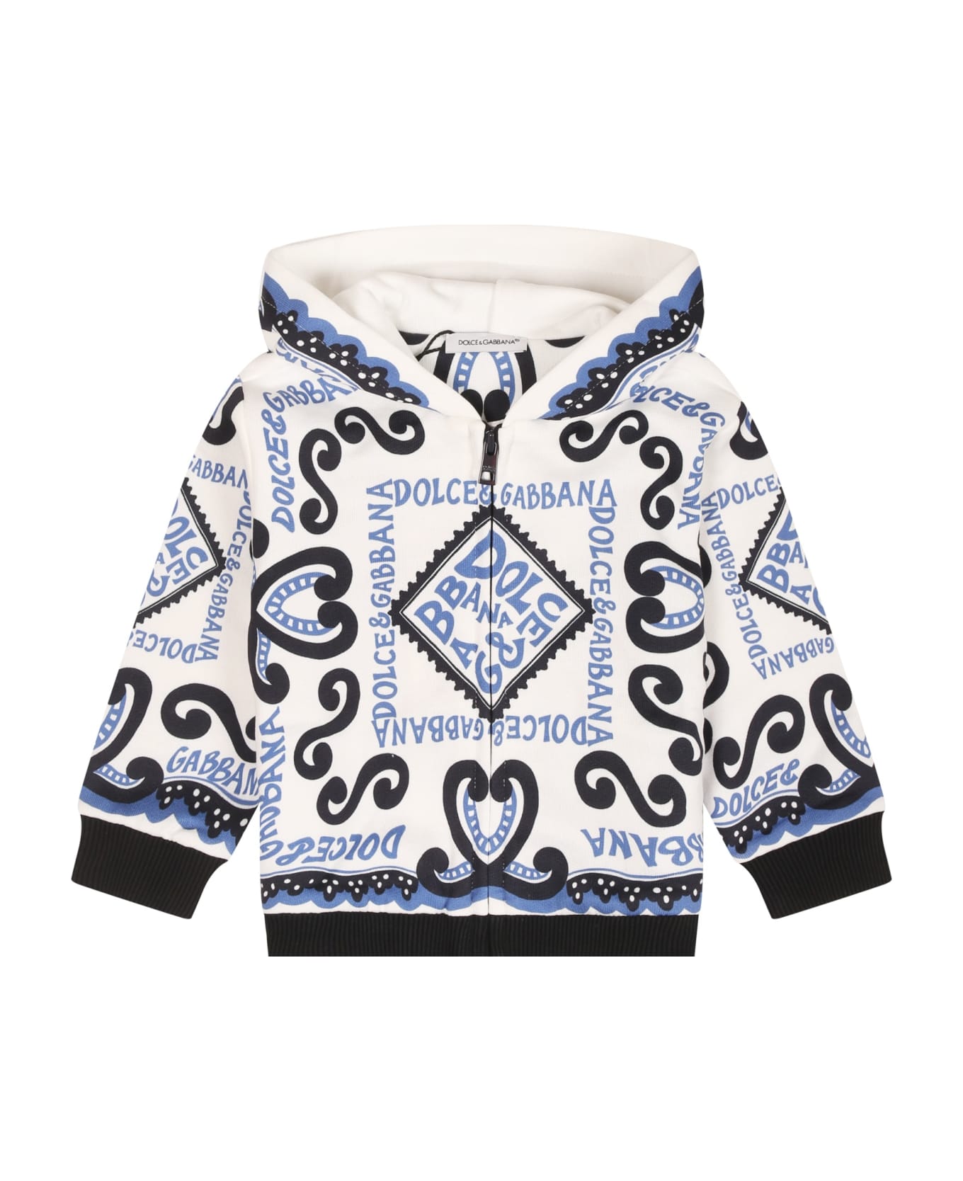 Dolce & Gabbana White Sweatshirt For Baby Boy With Bandana Print And Logo - White ニットウェア＆スウェットシャツ