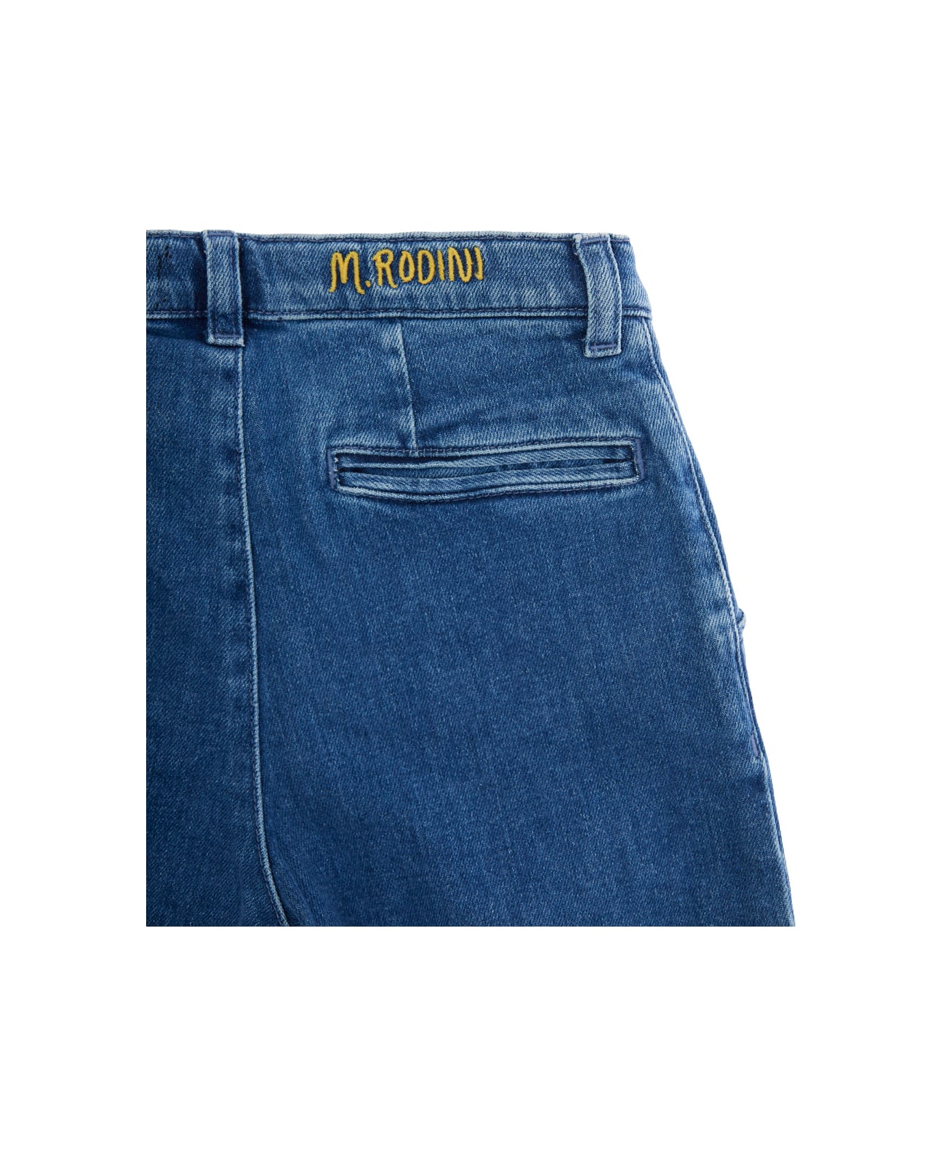 Mini Rodini Blue Five Pocket Jeans With Logo Lettering On Waist In Cotton Boy - Blu