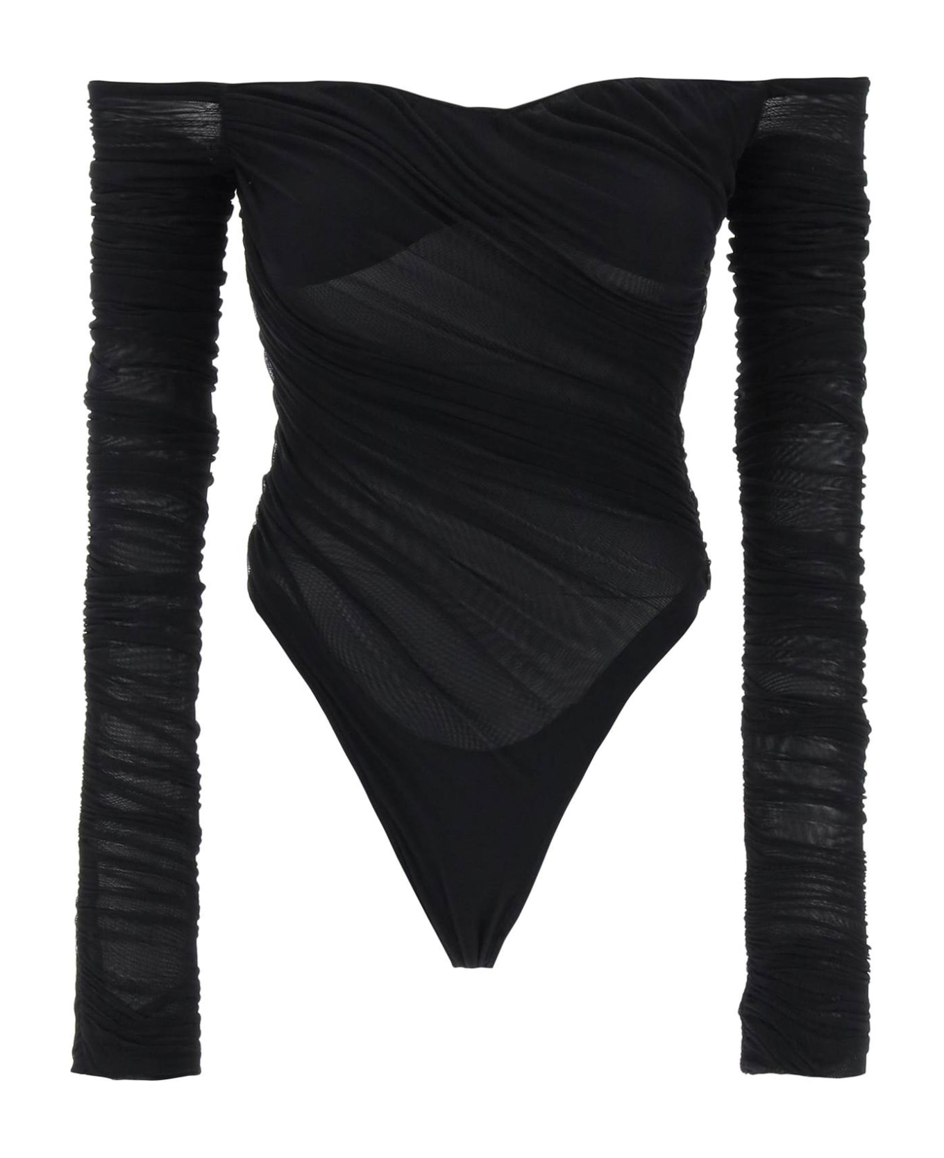 Mugler Off-shoulder Mesh Body - BLACK (Black)