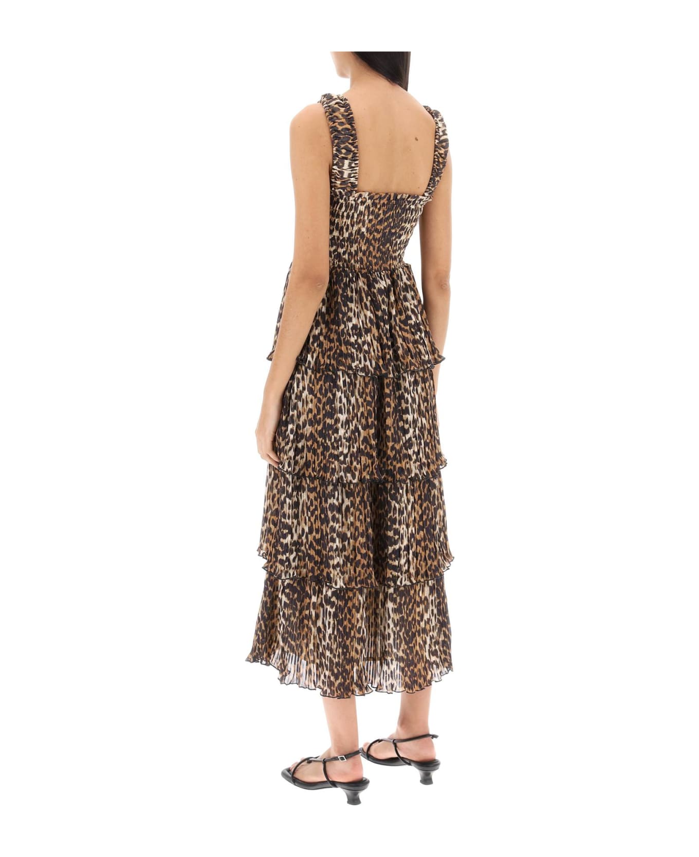 Ganni Leopard Flounce Long Dress - Almond Milk ワンピース＆ドレス