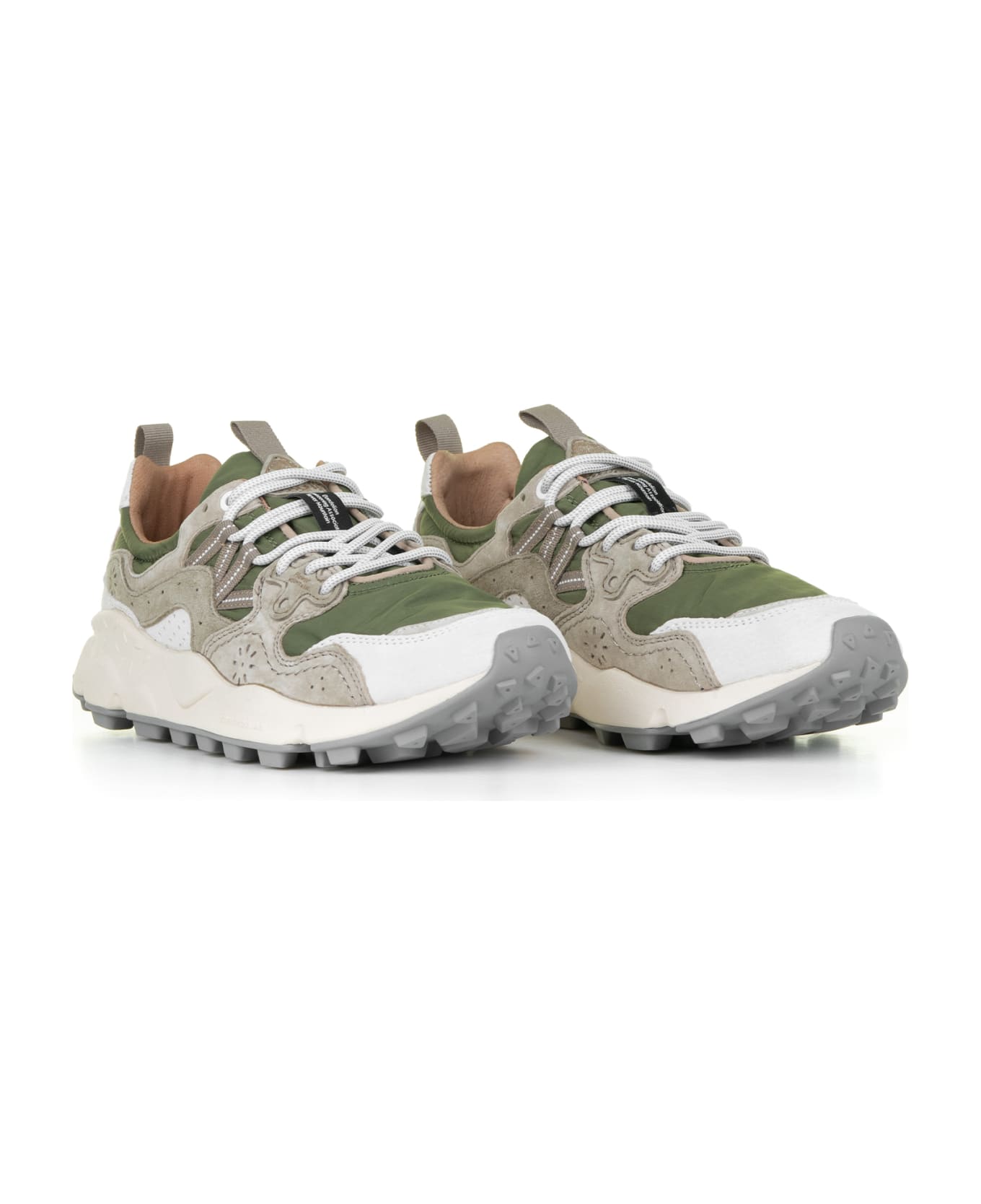 Flower Mountain Yamano Green Sneakers In Suede And Nylon - OFF WHITE MILITARY