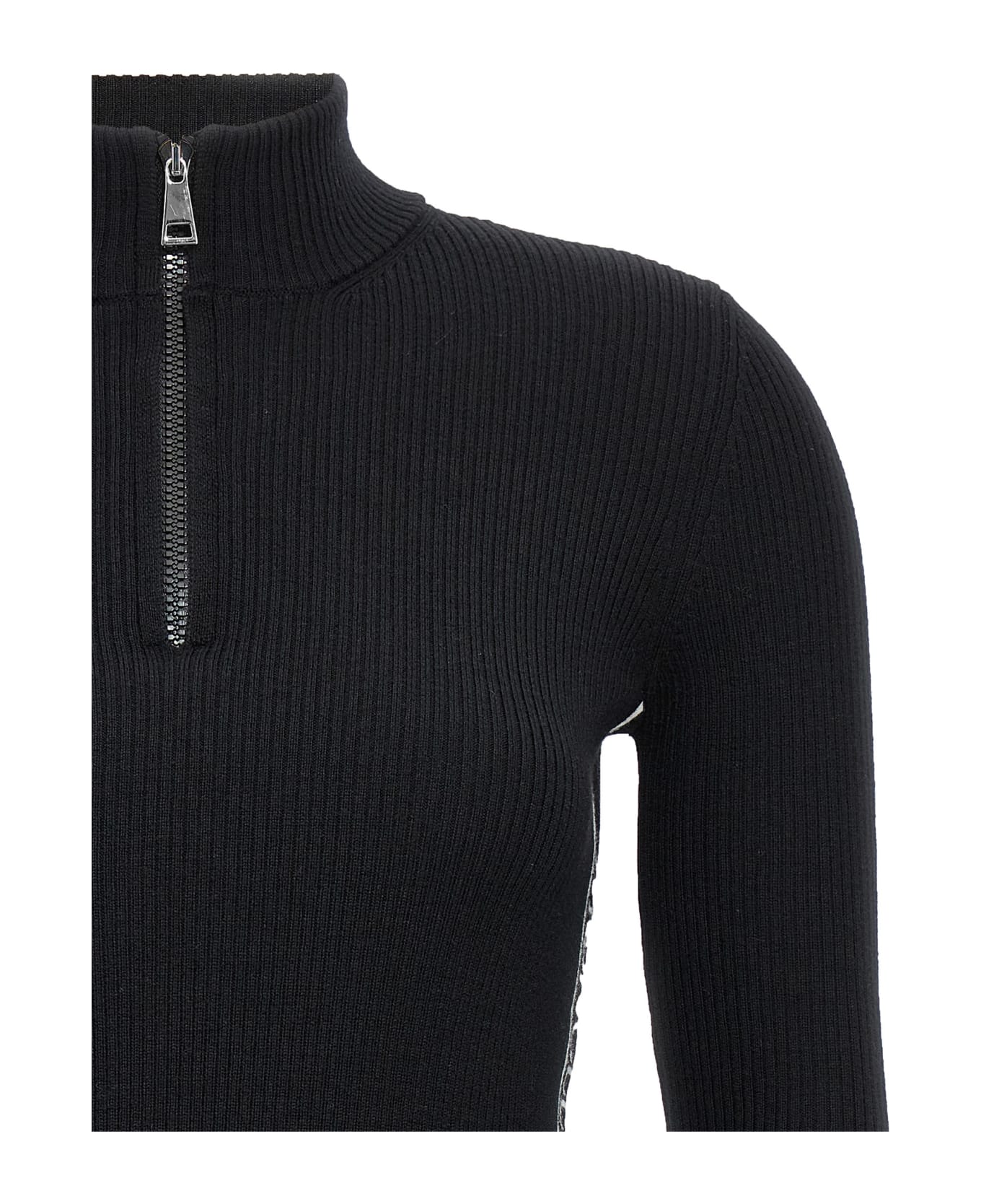 Moncler Black Wool Turtleneck With Zip - Black