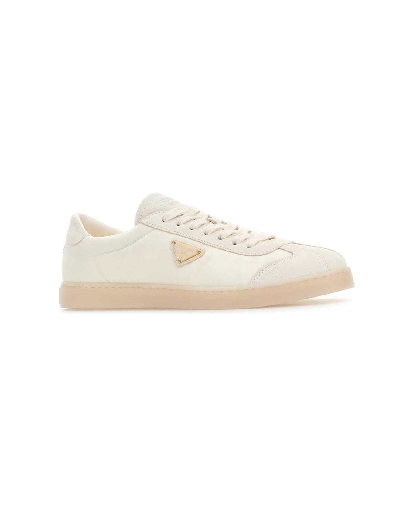 Prada White Re-nylon And Suede Sneakers - AVORIO