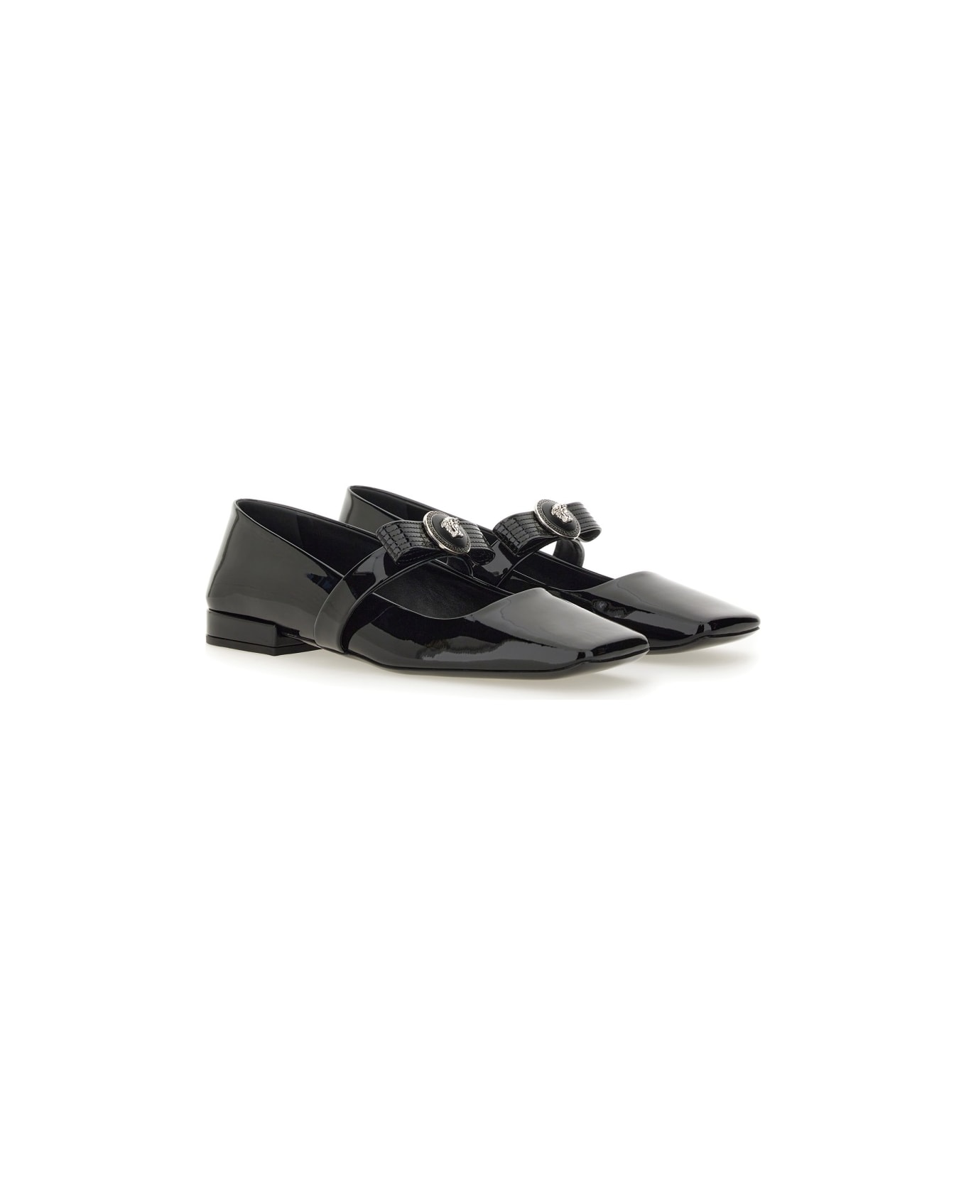 Versace Patent Leather Ballerina "gianni Ribbon" - BLACK