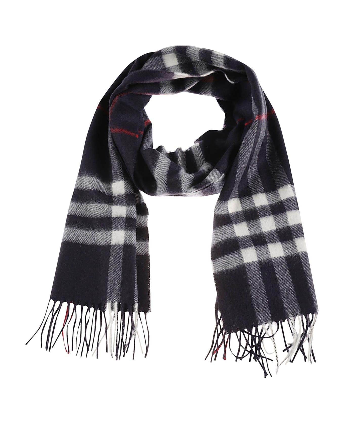 Burberry Check Fringed Scarf - Navy