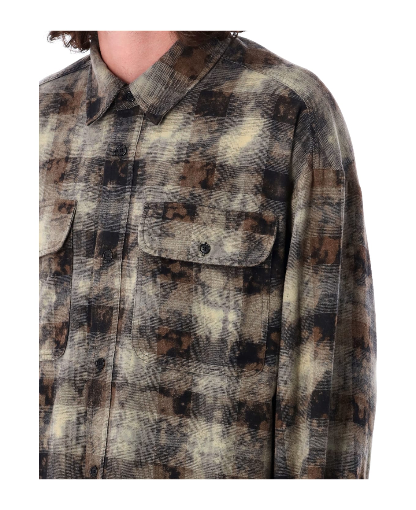 Palm Angels Curved Logo Checkered Shirt - LIGHT GREY CHECK