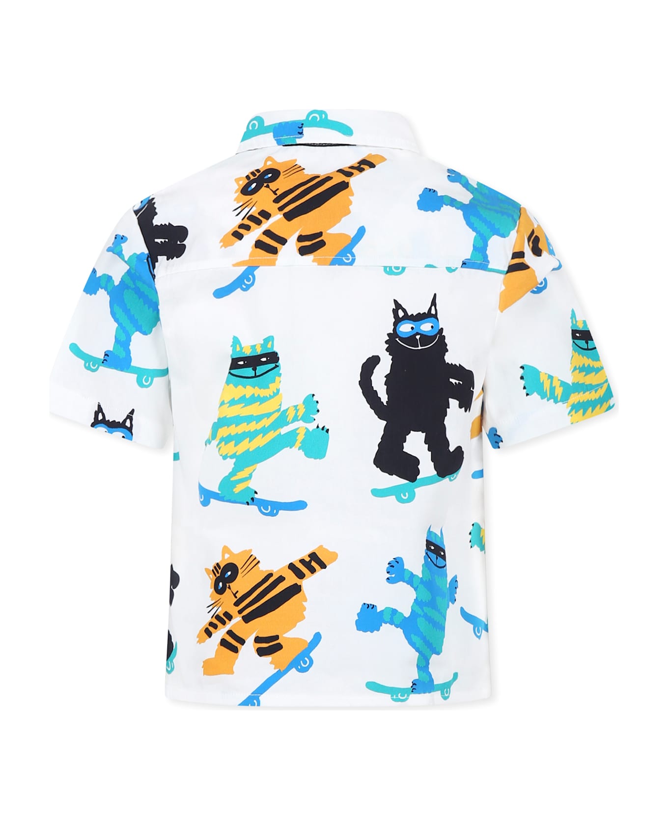 Stella McCartney Kids White Shirt For Boy With Cats - White