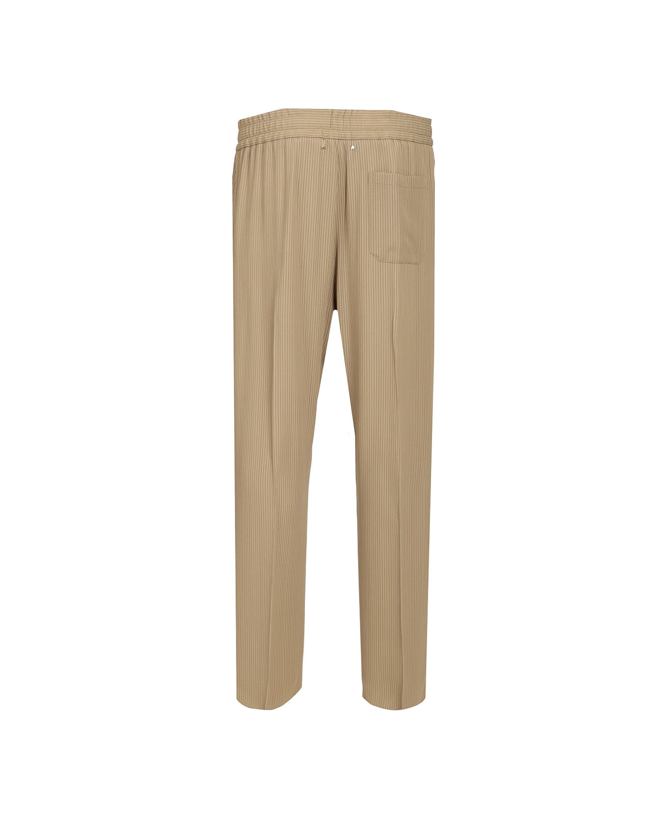 Golden Goose Journey M's Wide Jogging Ivan Pinstripe Blend Viscose Fabric - Beige