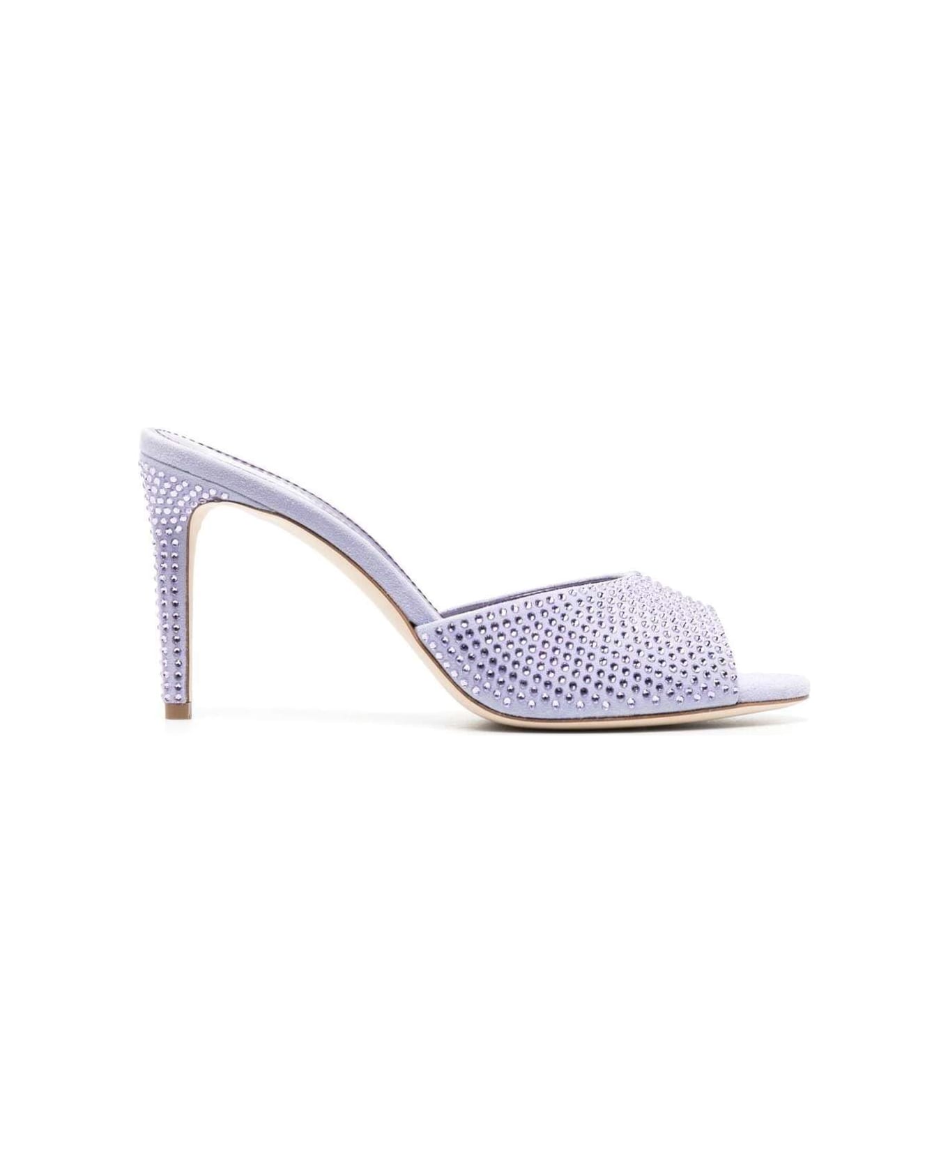 Paris Texas 'holly' Lilac Mules With Tonal Rhinestone Embellishment In Leather Woman - Violet