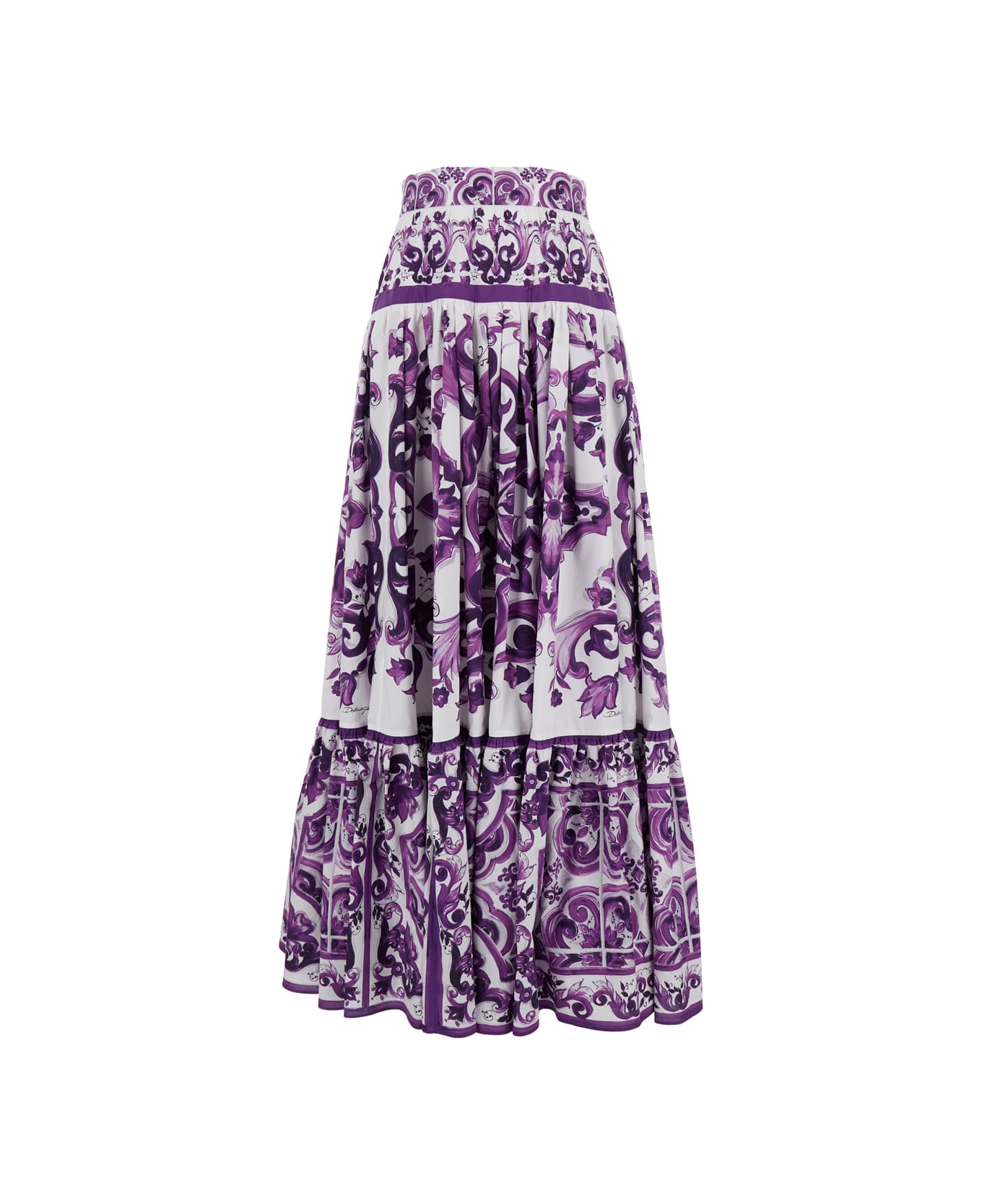 Dolce 
Gabbana Violet Long Skirt With Ruffle Hem And All-over Floral Motif In Cotton Woman - Violet