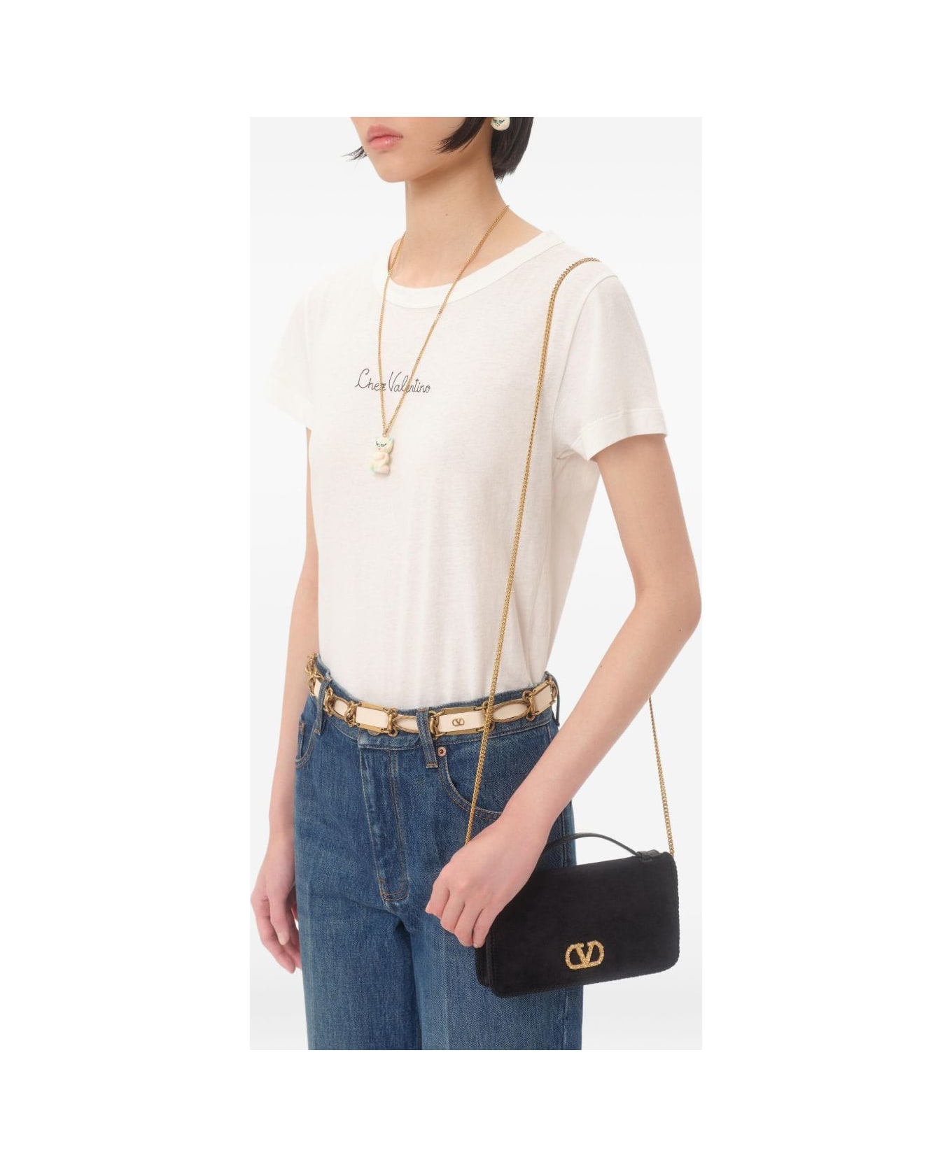 Valentino Garavani Vlogo Signature Velvet Wallet On Chain - Black