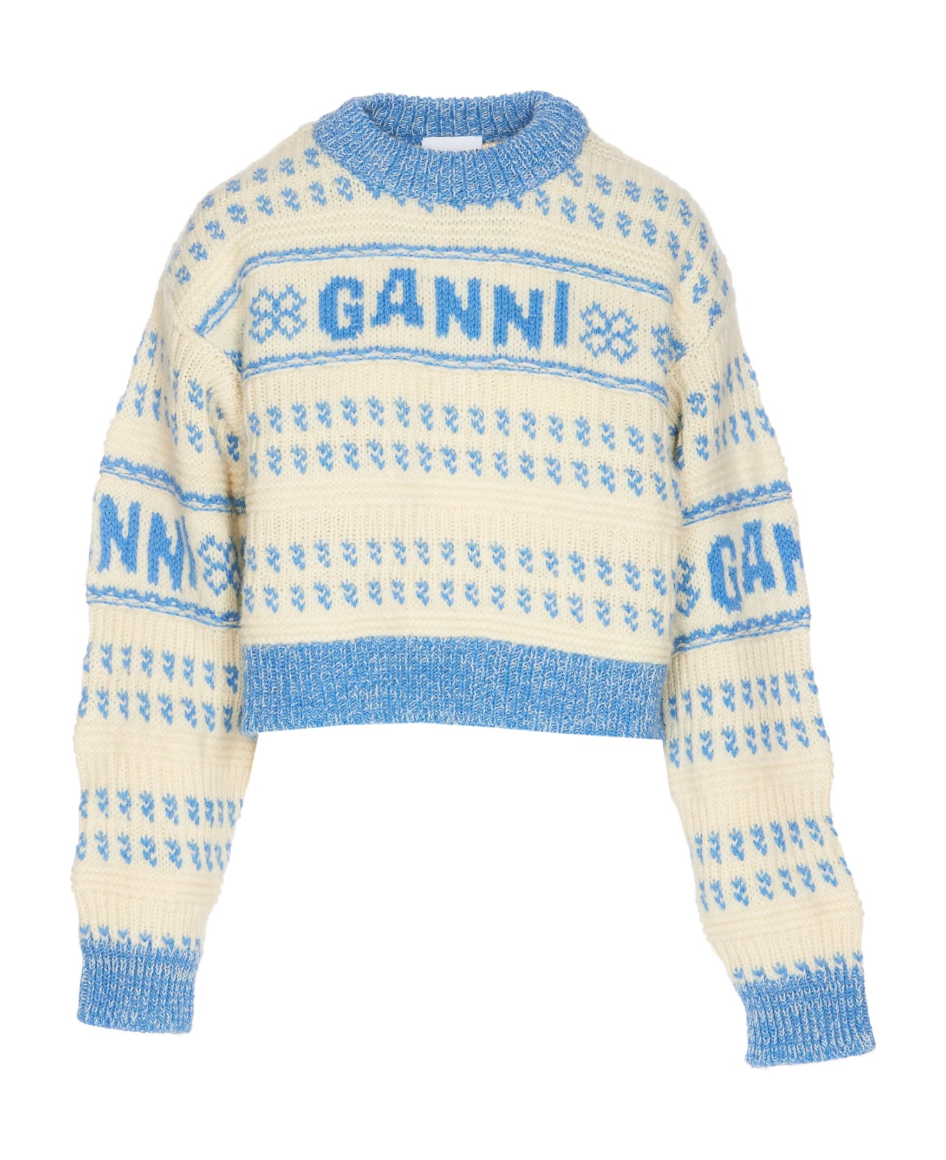 Ganni Graphic Knitted Sweater - White