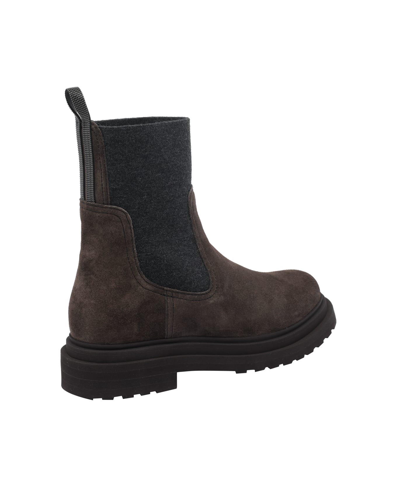 Brunello Cucinelli Suede Boot With Knitted Insert And Precious Loop Detail - Brown