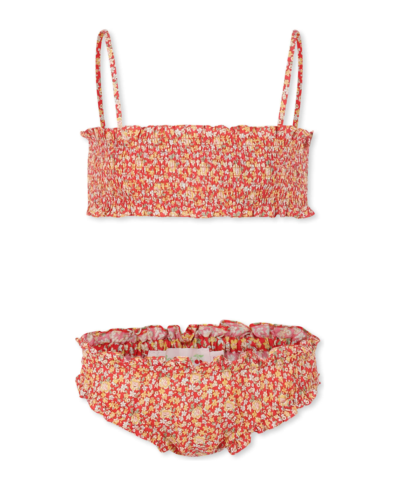 Bonpoint Red Bikini For Girl With Floral Print - Red 水着