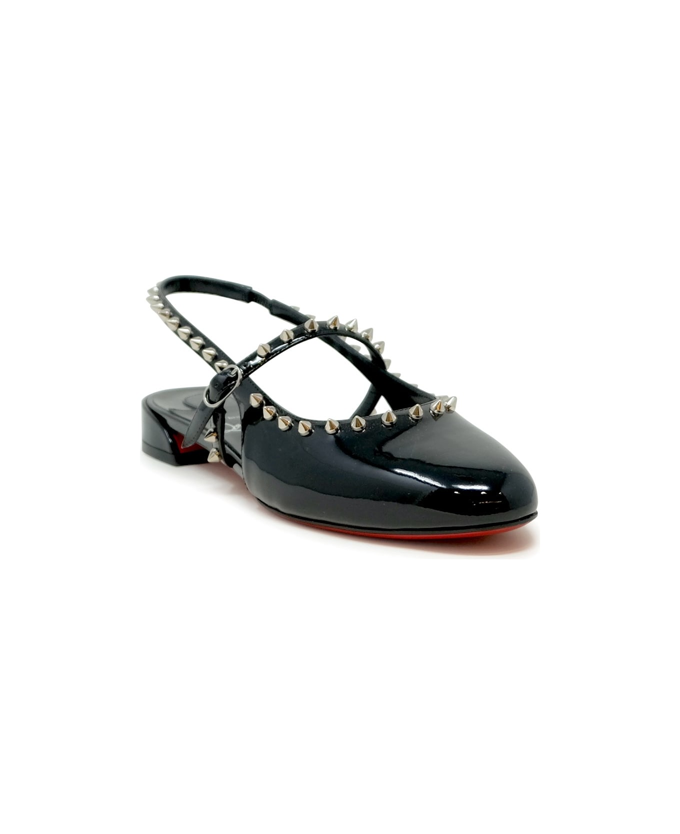 Christian Louboutin Black Patent Leather Sweet Janispikes Flat Ballerinas - BLACK