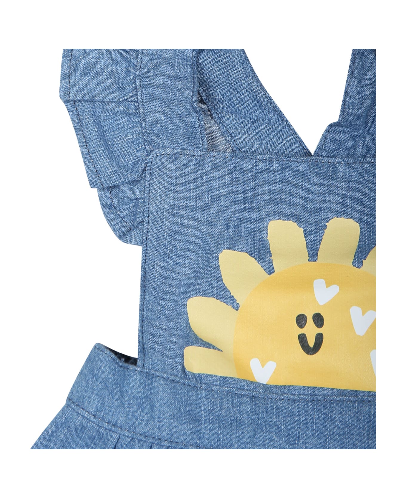 Stella McCartney Kids Blue Overalls For Baby Girl With Bees - Denim