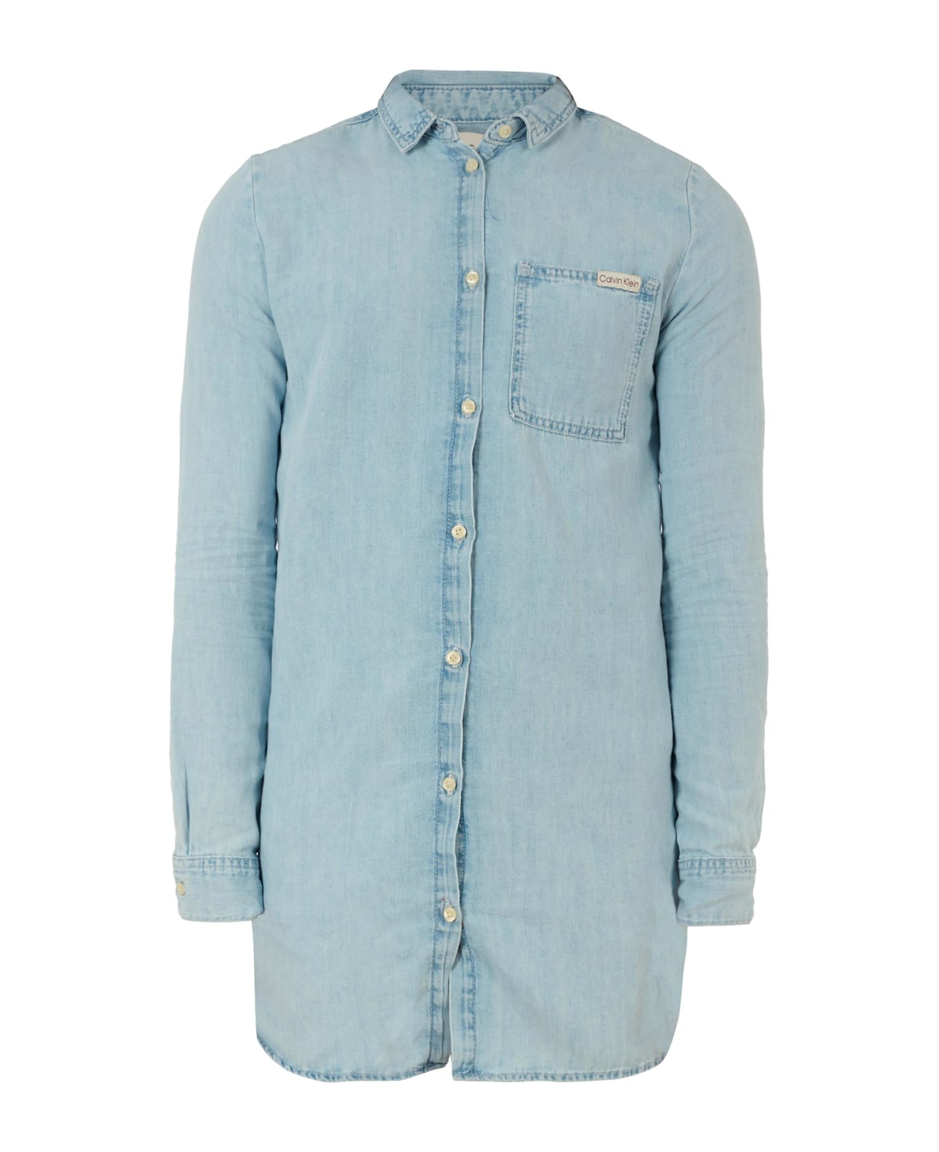 Calvin Klein Denim Shirt For Kids With Logo - Denim