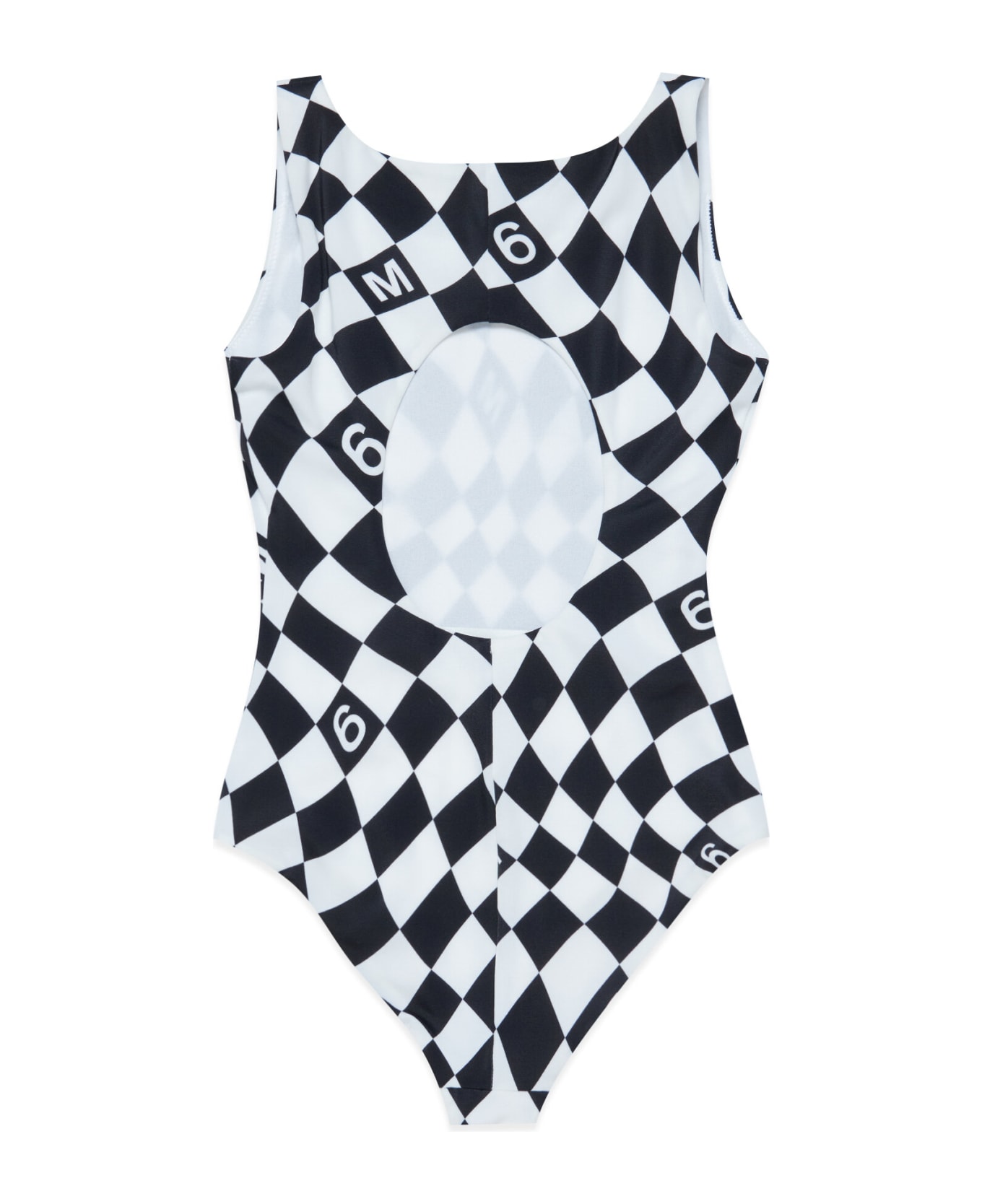 MM6 Maison Margiela Mm6m1u Swimsuit Maison Margiela One-piece Swimming Costume With Black And White Chequered Pattern - White/black
