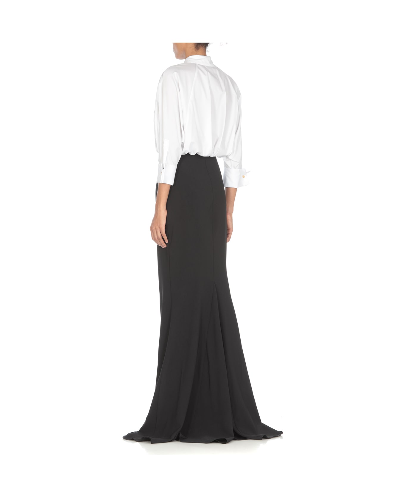 Elisabetta Franchi Combined Red Carpet Dress In Cotton And Crepe - White/black