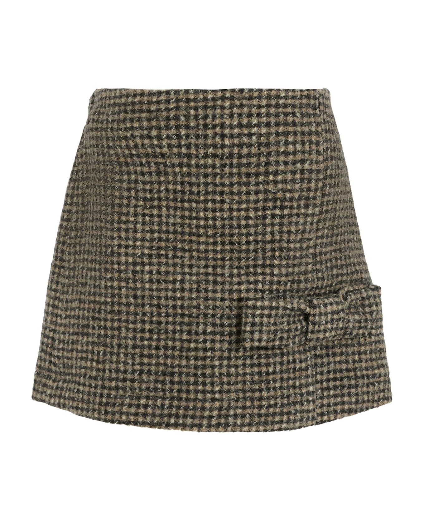 Douuod Brwon Skirt For Girl With Bow And Logo - Brown