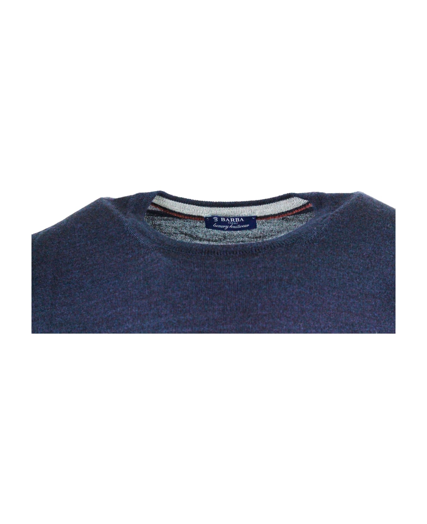 Barba Napoli Light Long-sleeved Crewneck Sweater In Wool And Silk - Blu