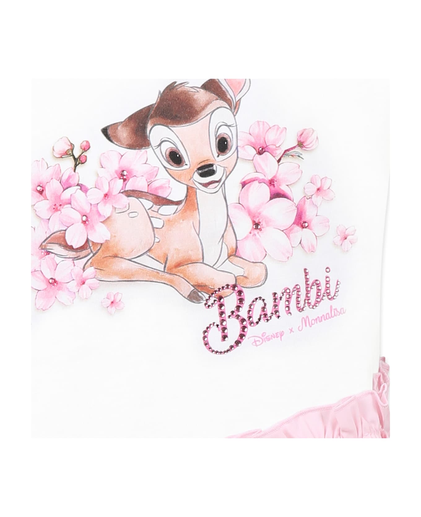 Monnalisa White T-shirt For Girl With Bambi - White