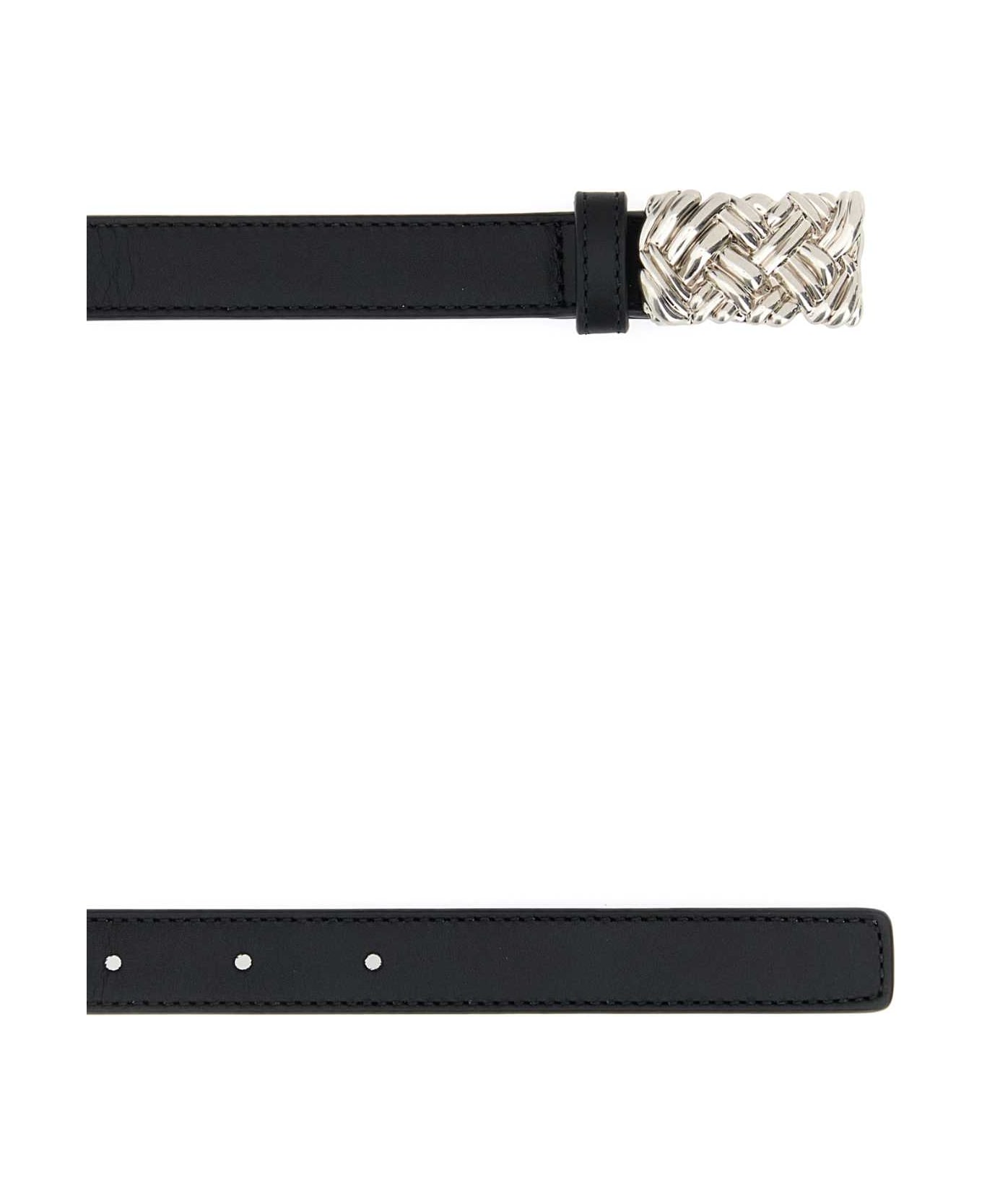 Bottega Veneta Black Leather Belt - BLACKSILVER