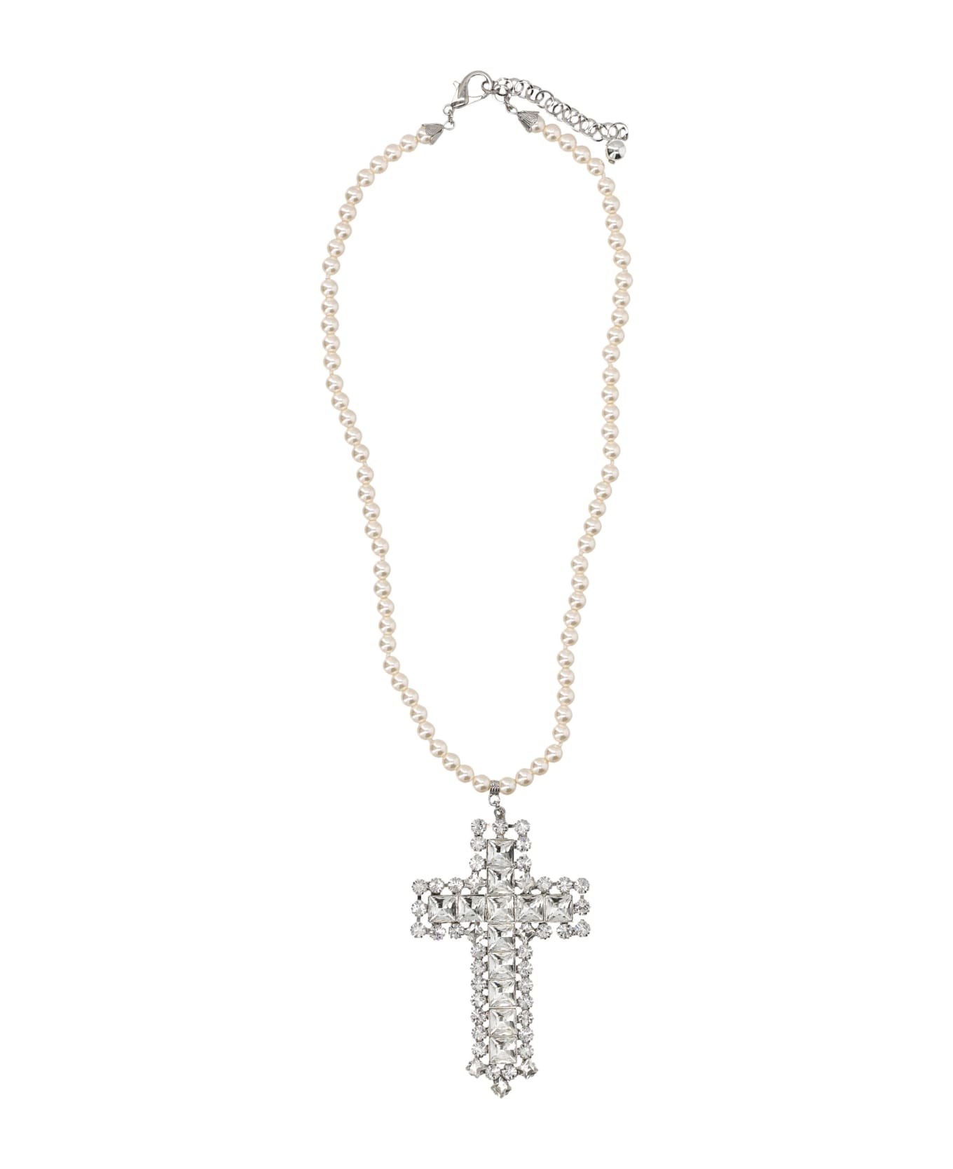 Alessandra Rich Pearl Crystal Cross Necklace - PEARL GOLD