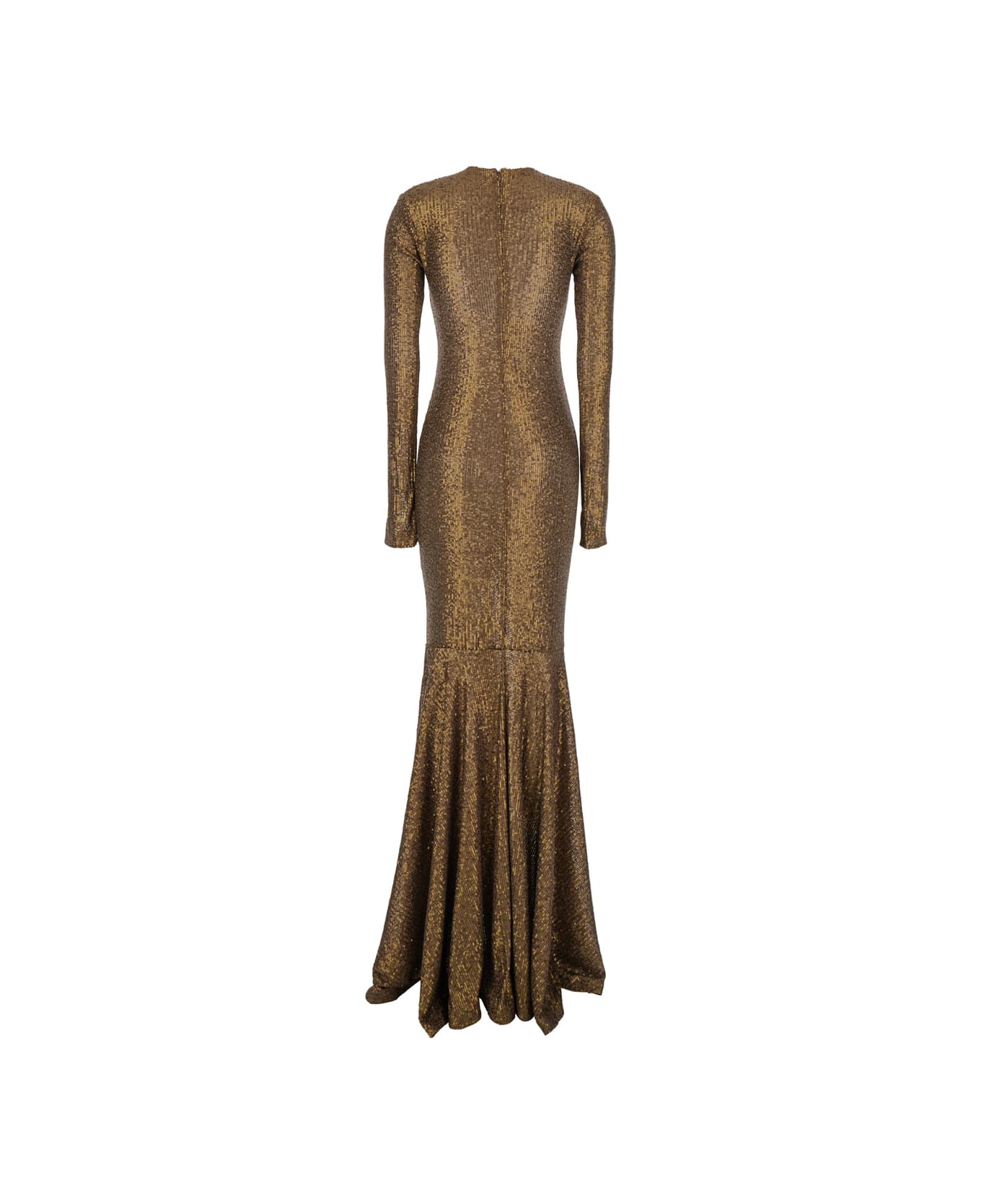Norma Kamali Metallic Long Dress With V-neck And Sequin Decorations In Tech Fabric Woman - Metallic