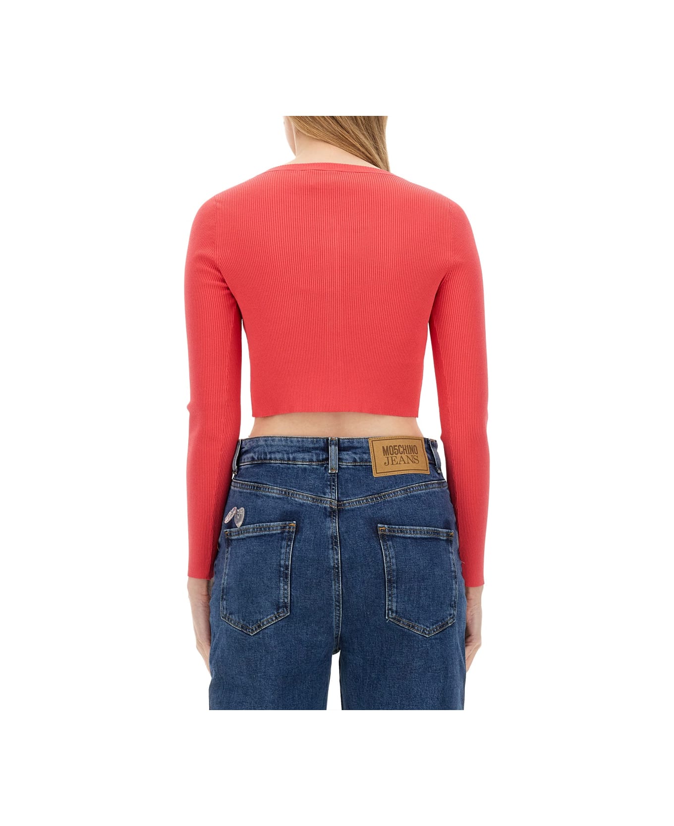 M05CH1N0 Jeans Cropped Cardigan - WHITE