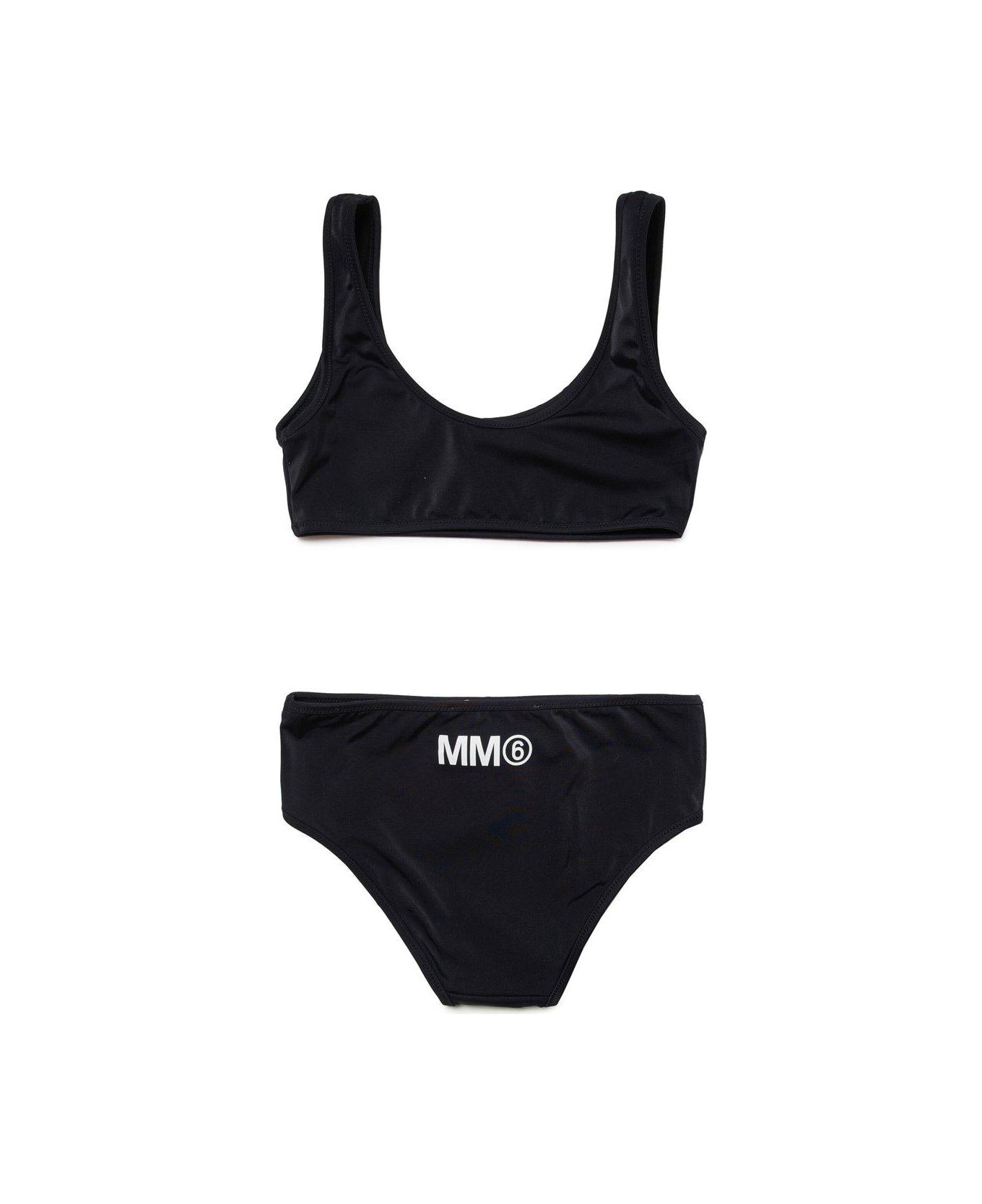 MM6 Maison Margiela Logo-printed Mid-rise Bikini Set - Black